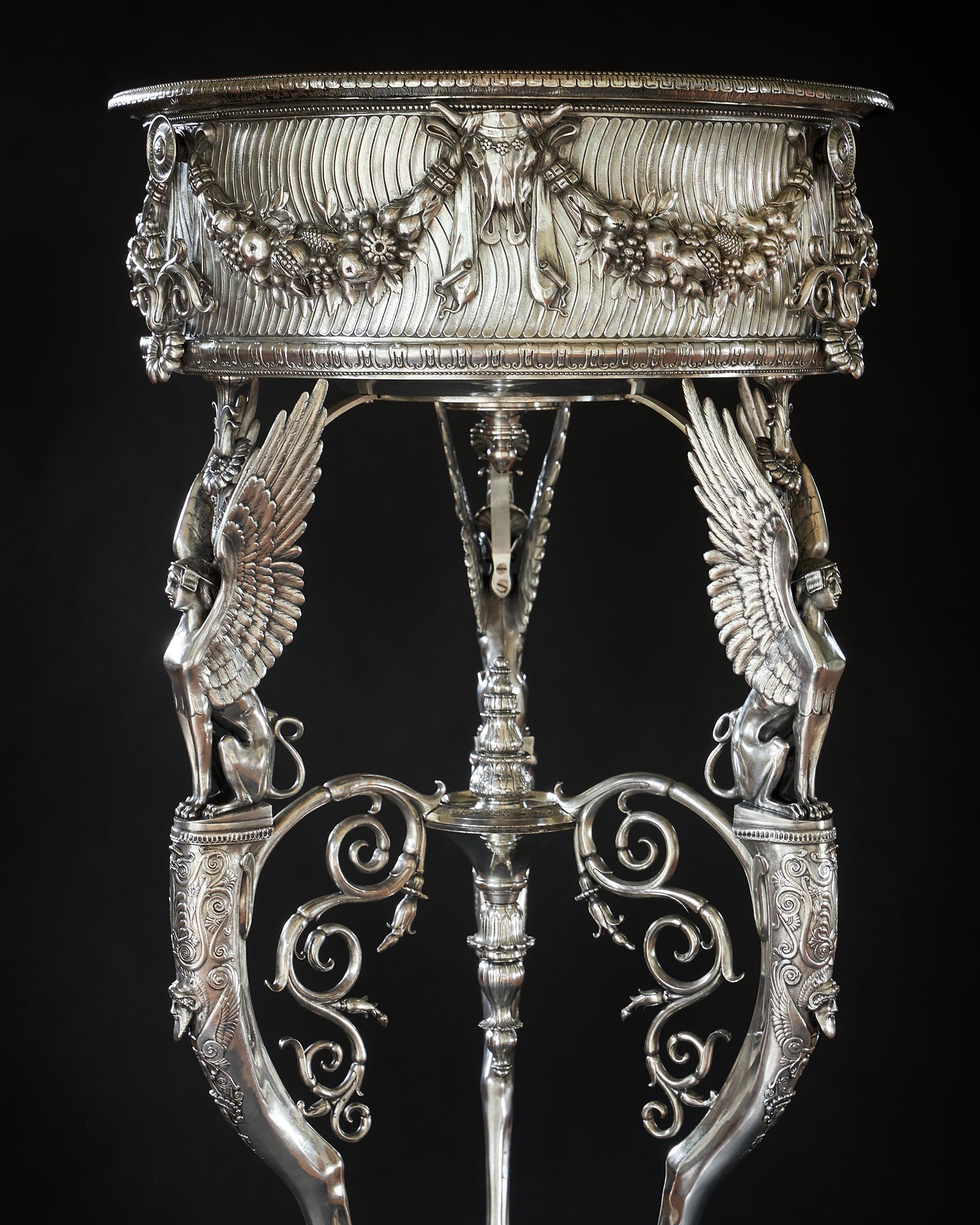 Silver Plate 19th Century Silvered Bronze Athénienne Jardinière by Ferdinand Barbedienne For Sale
