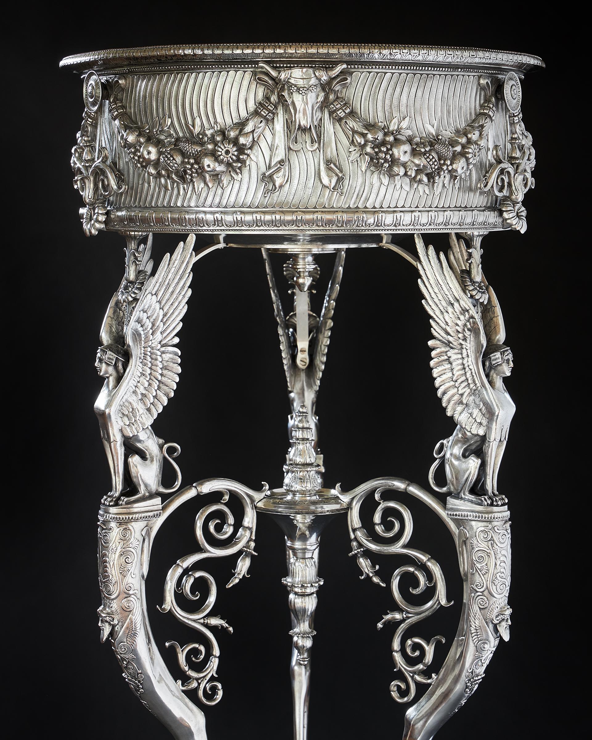19th Century Silvered Bronze Athénienne Jardinière by Ferdinand Barbedienne For Sale 1