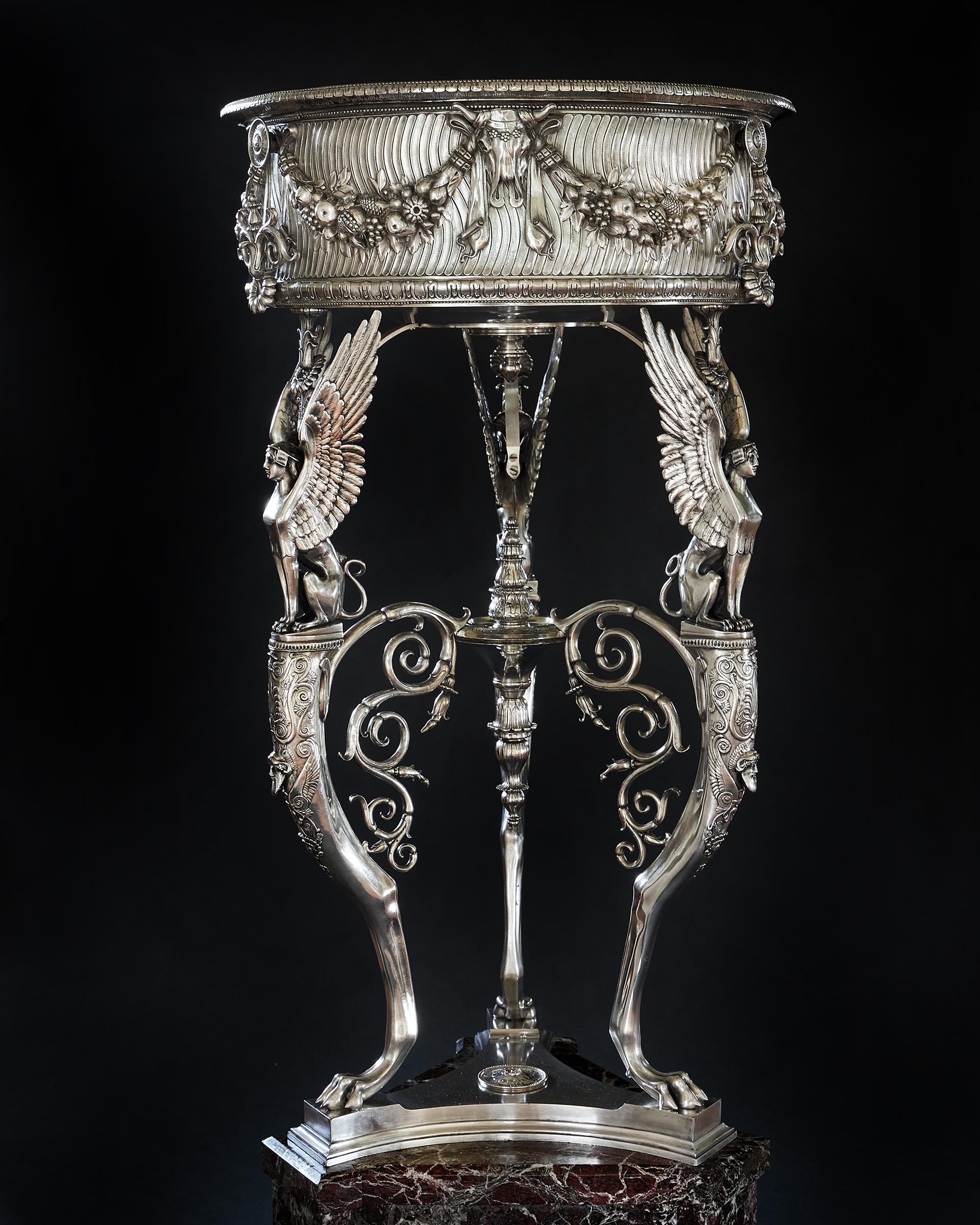 19th Century Silvered Bronze Athénienne Jardinière by Ferdinand Barbedienne For Sale 2