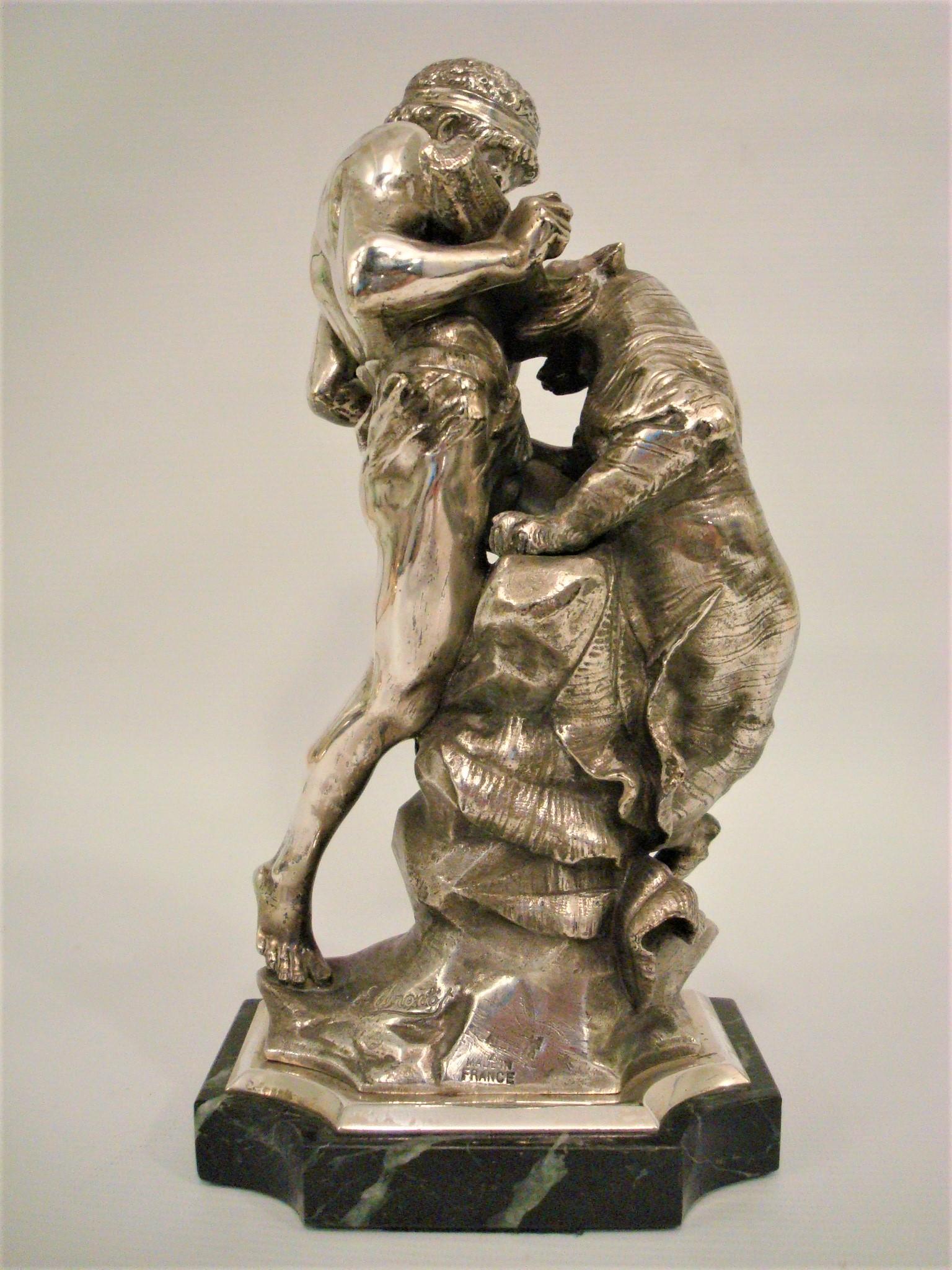 19th Century, Silvered Bronze Sculpture with the Struggle for Life by E. Drouot For Sale 1