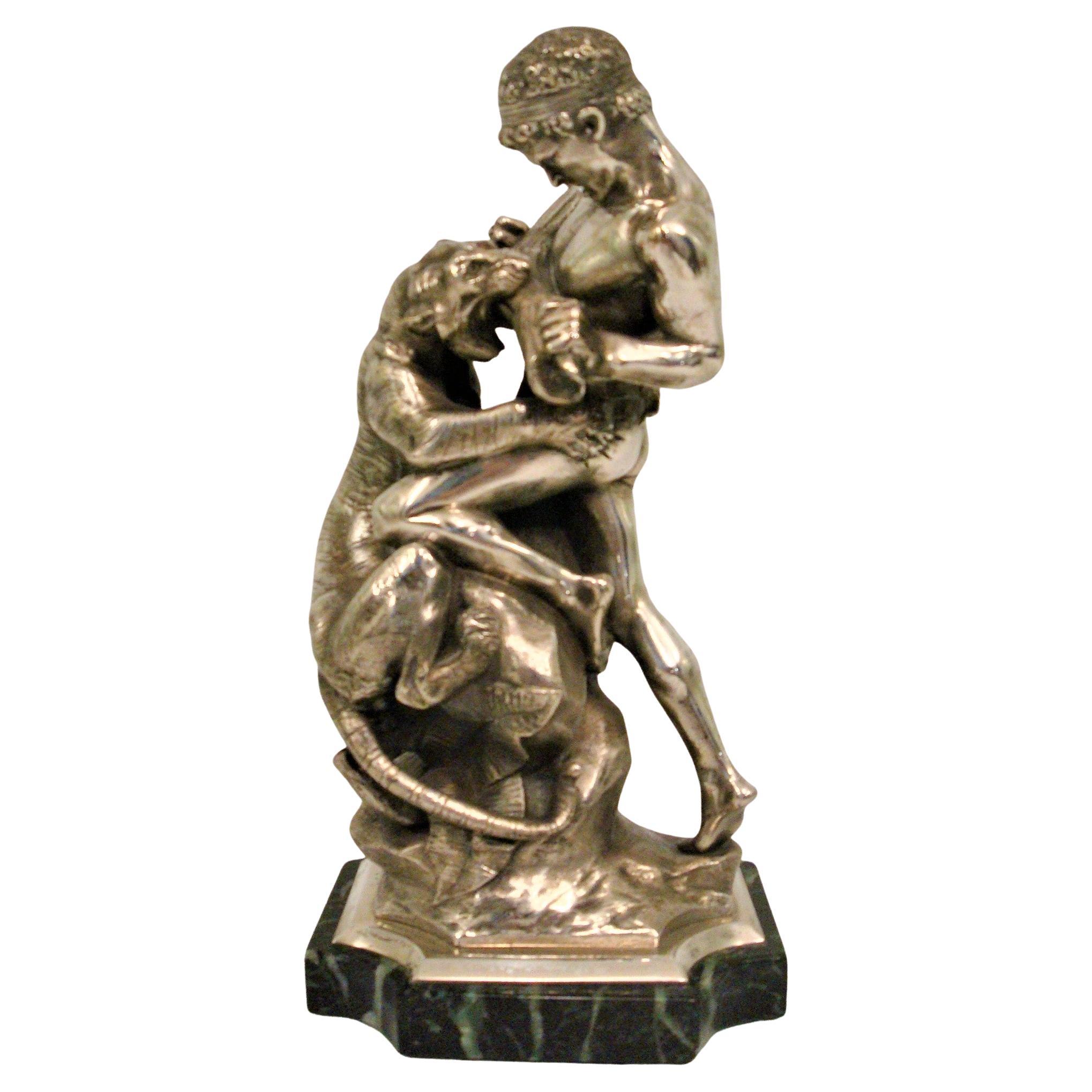 19th Century, Silvered Bronze Sculpture with the Struggle for Life by E. Drouot For Sale