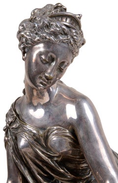 19th Century Silvered Bronze Statue of Classical Maiden, by Jean-Louis Gregoire