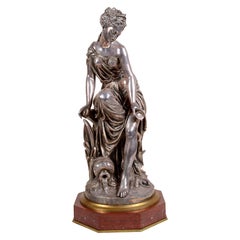 19th Century Silvered Bronze Statue of Classical Maiden, by Jean-Louis Gregoire