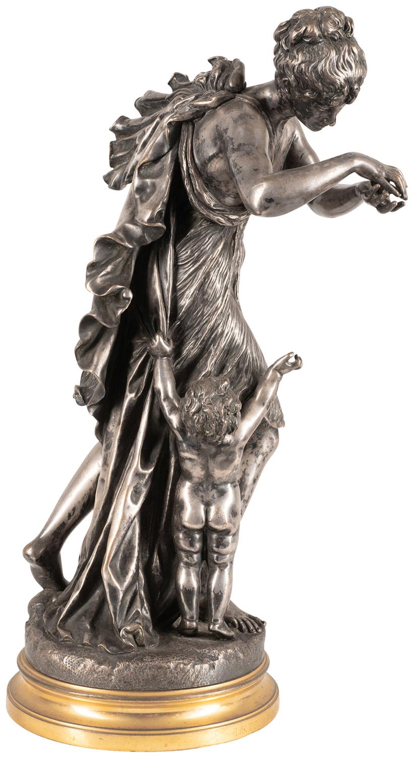 A very good quality 19th century silvered bronze statue entitled 'The Spring of Life', depicting a mother and child. Signed; A.G.Lanzirotti, Paris.