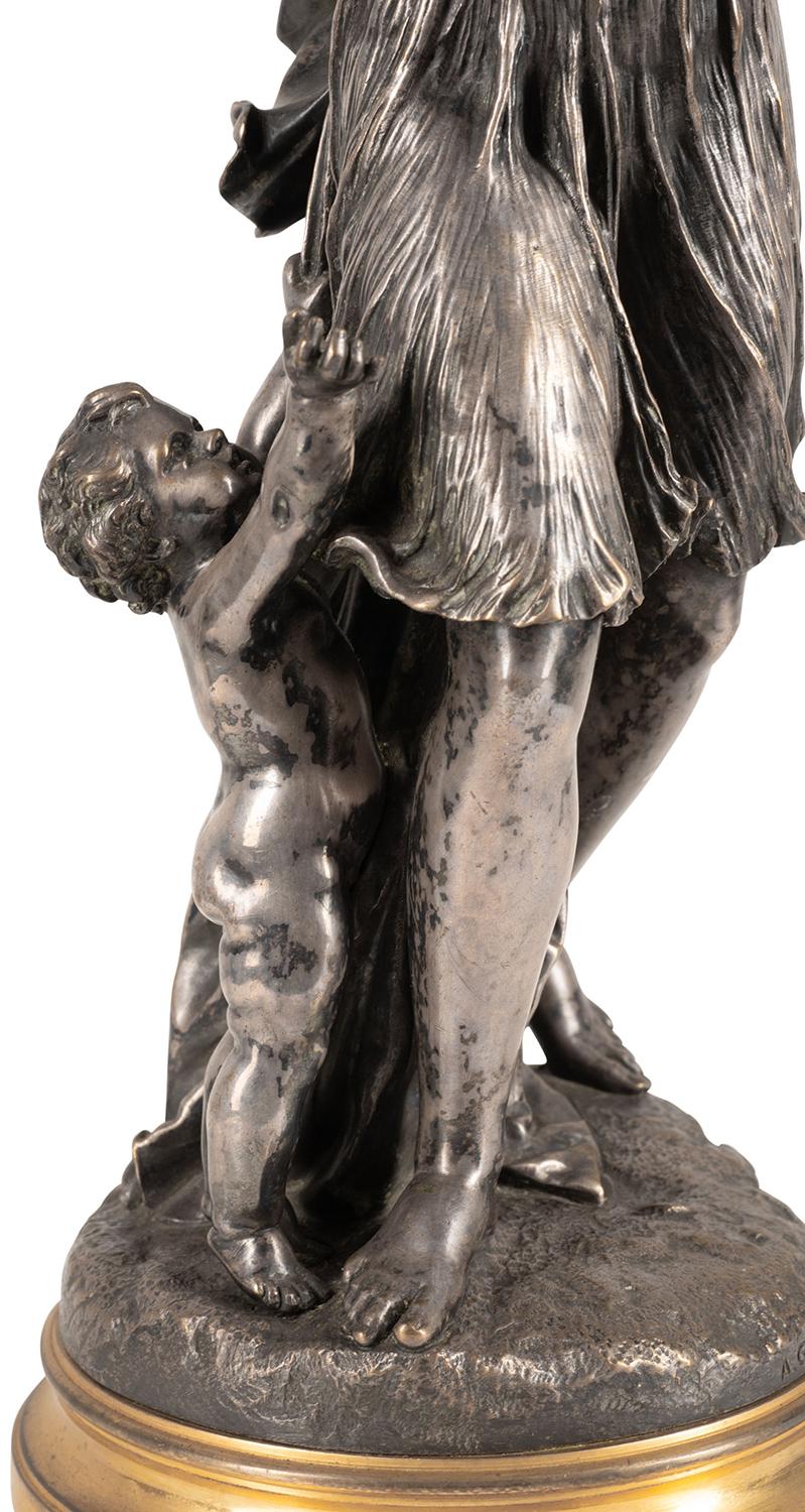 XIXe siècle statue en bronze argenté du 19ème siècle 