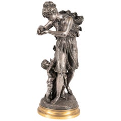 19th Century Silvered Bronze Statue 'The Spring of Life' by A.G.Lanzirotti