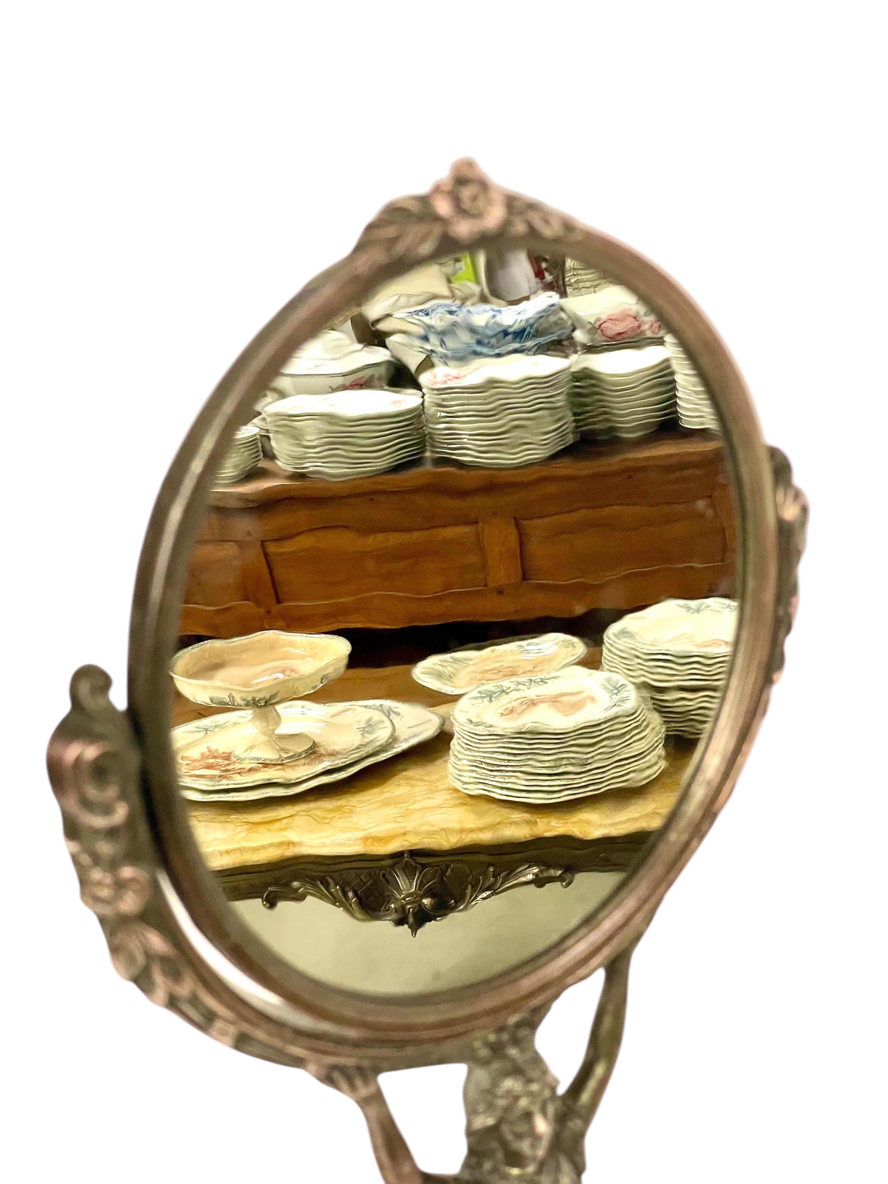 19th Century Silvered Bronze Table Psyche Mirror For Sale 8