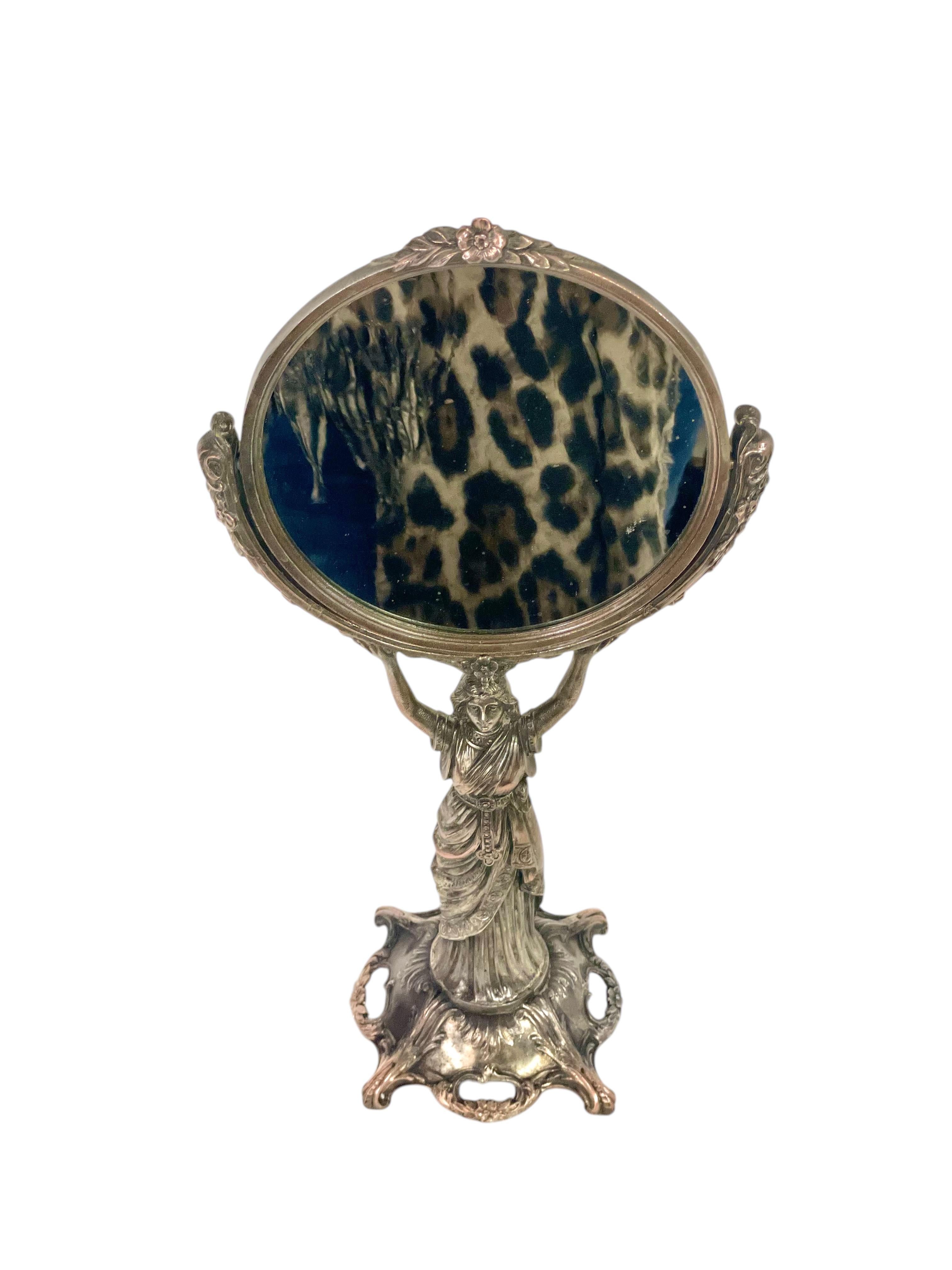 19th Century Silvered Bronze Table Psyche Mirror For Sale 9