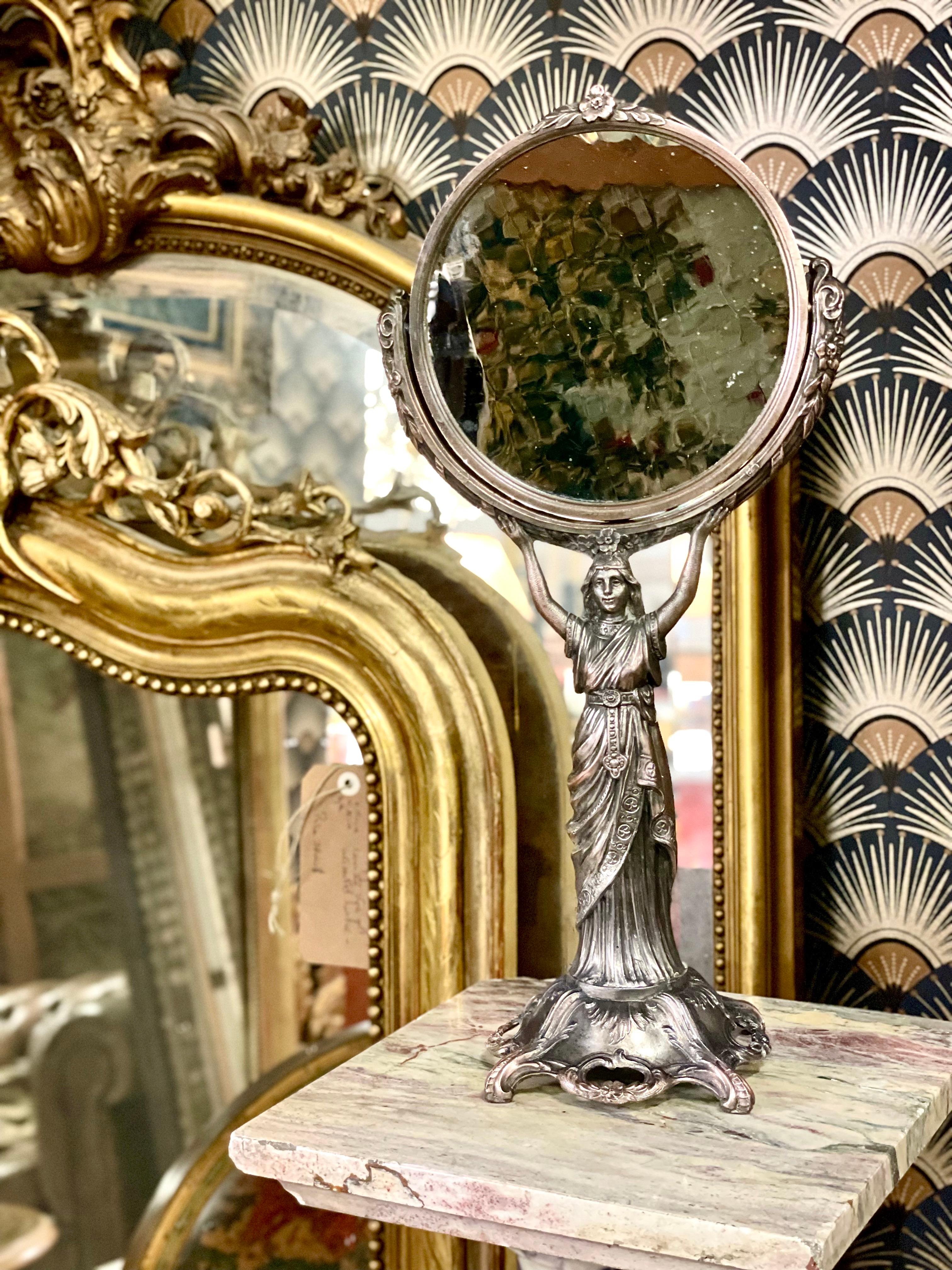 19th Century Silvered Bronze Table Psyche Mirror For Sale 12