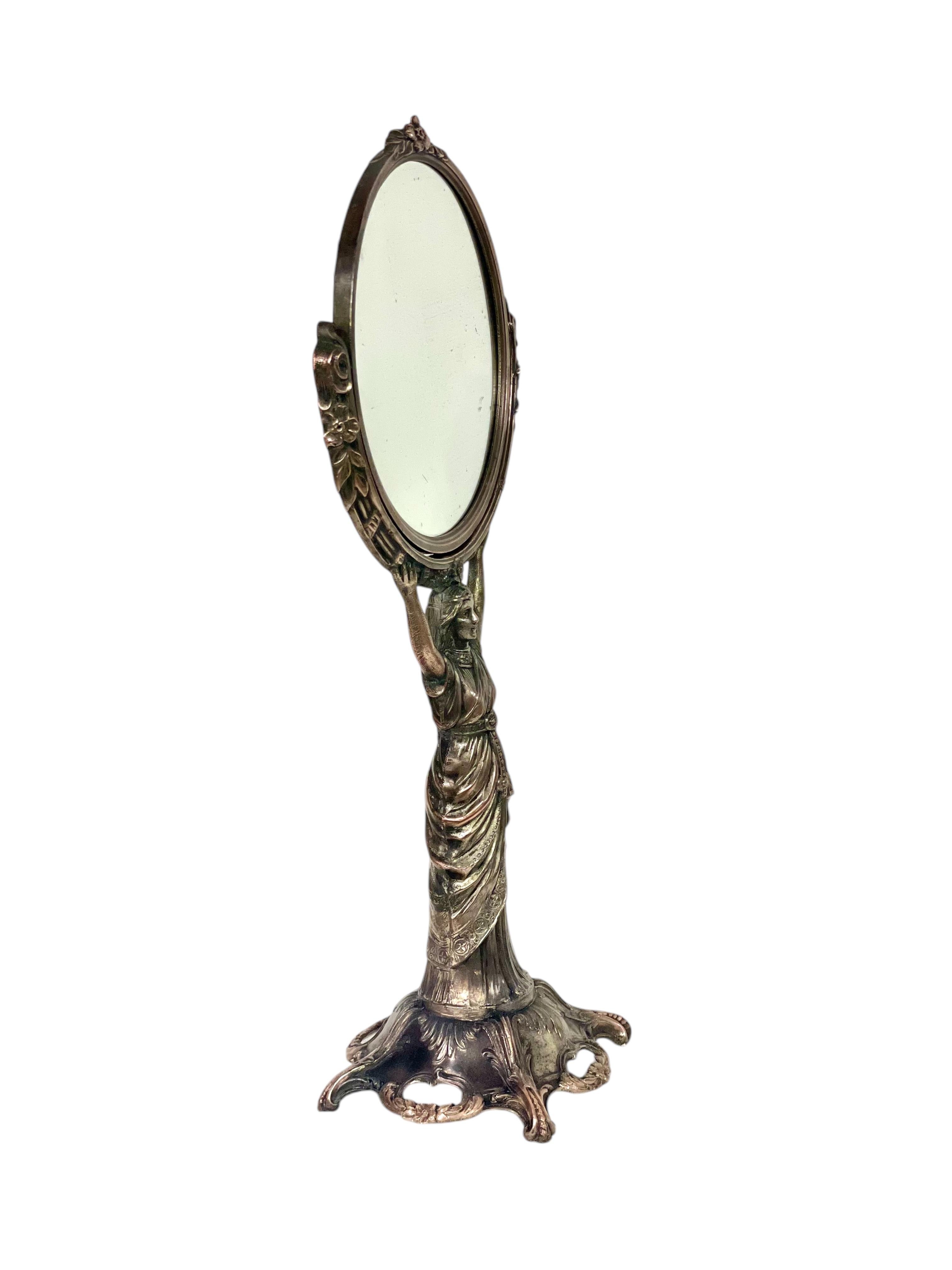 19th Century Silvered Bronze Table Psyche Mirror For Sale 1