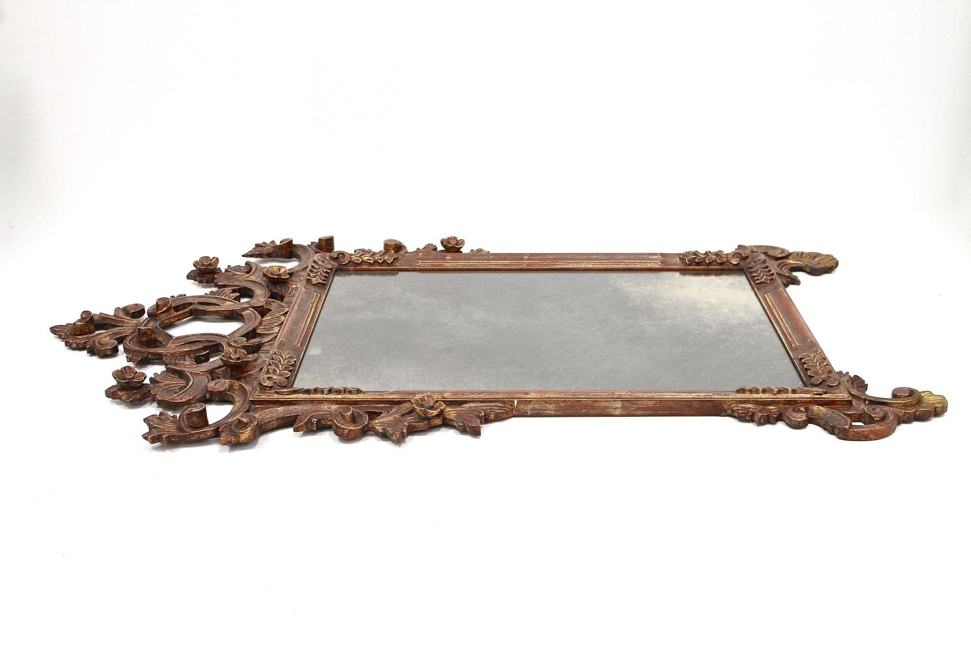 Miroir mural vénitien argenté/ bronzé du 19ème siècle, sculpté à la main, Italie vers 1840 en vente 4