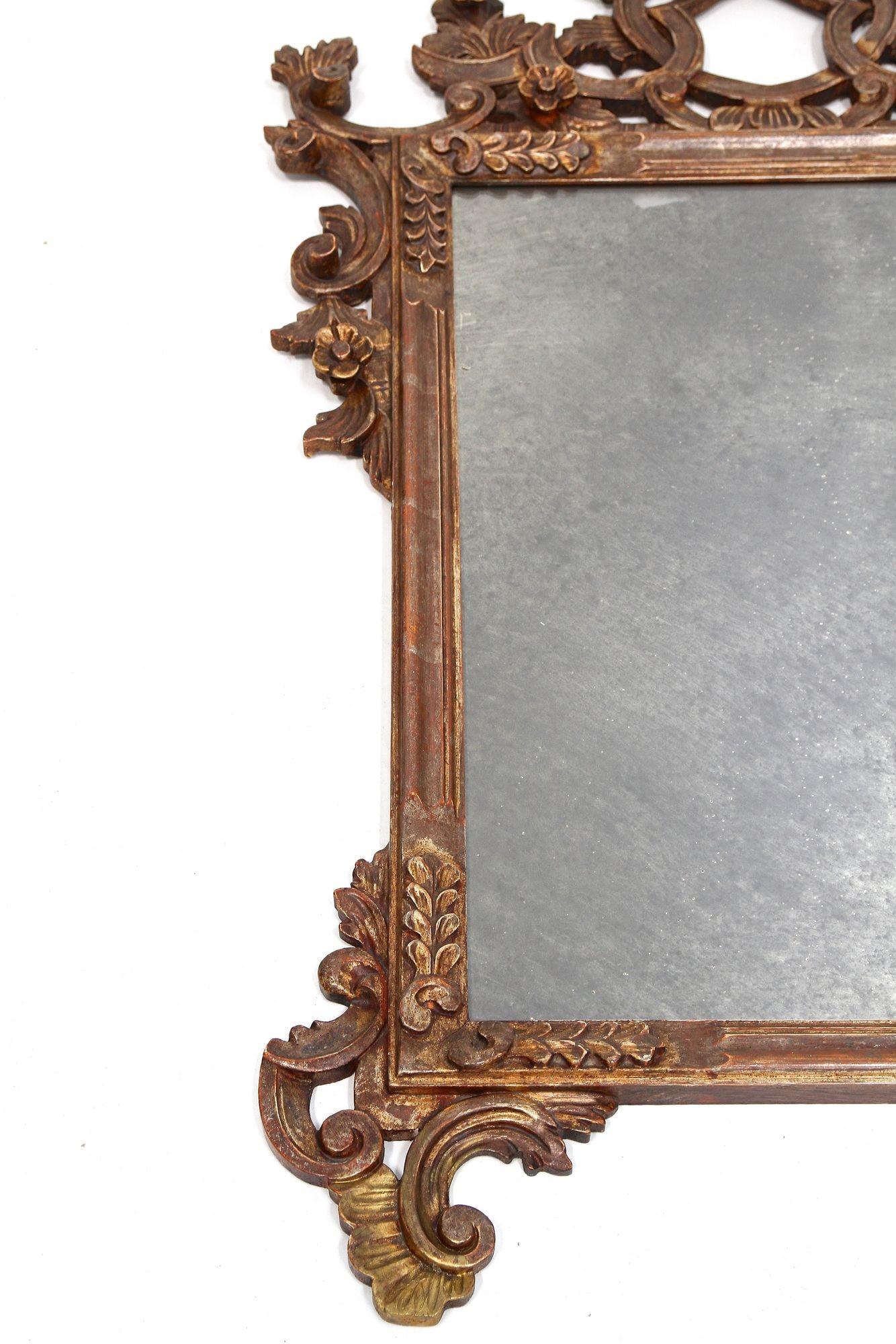 Miroir mural vénitien argenté/ bronzé du 19ème siècle, sculpté à la main, Italie vers 1840 en vente 9