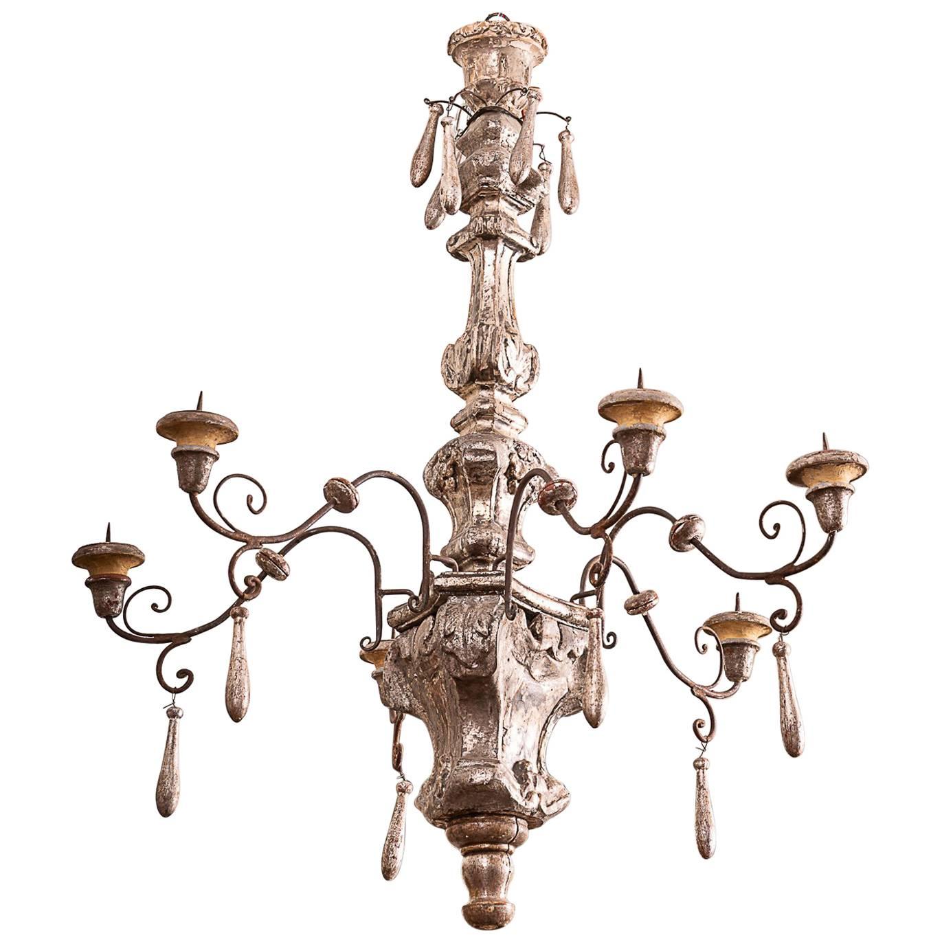 19th Century Silvered Italian Chandelier For Sale