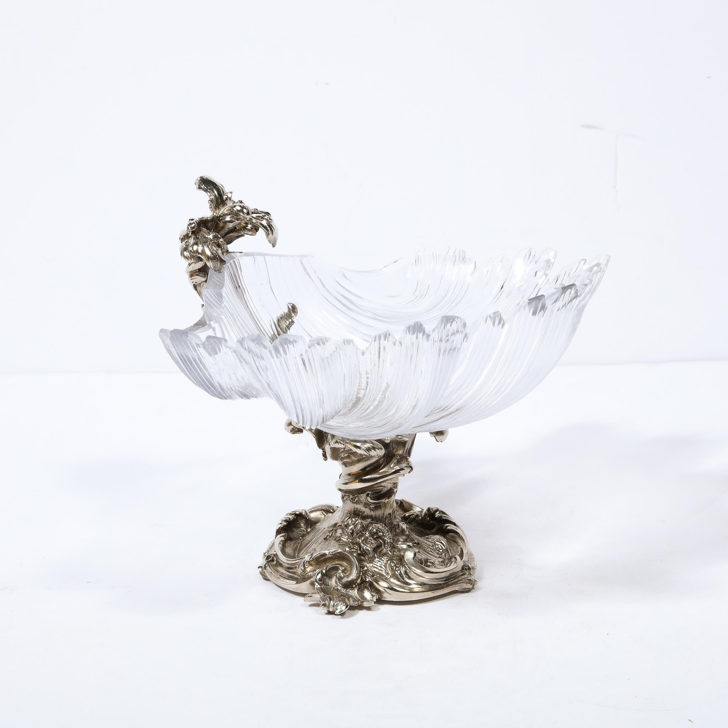 19th Century Silvered Ormolu Footed Stylized Shell Bowl by Les Freres For Sale 5