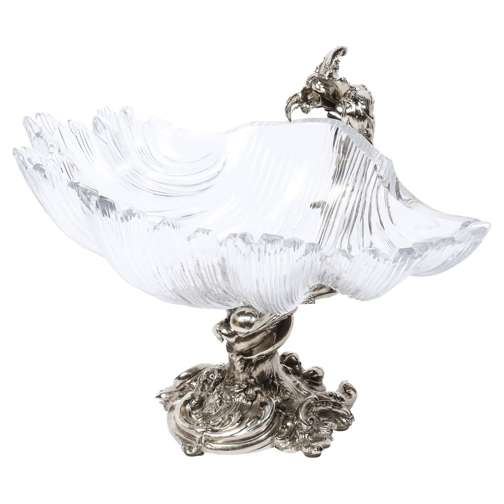 19th Century Silvered Ormolu Footed Stylized Shell Bowl by Les Freres For Sale