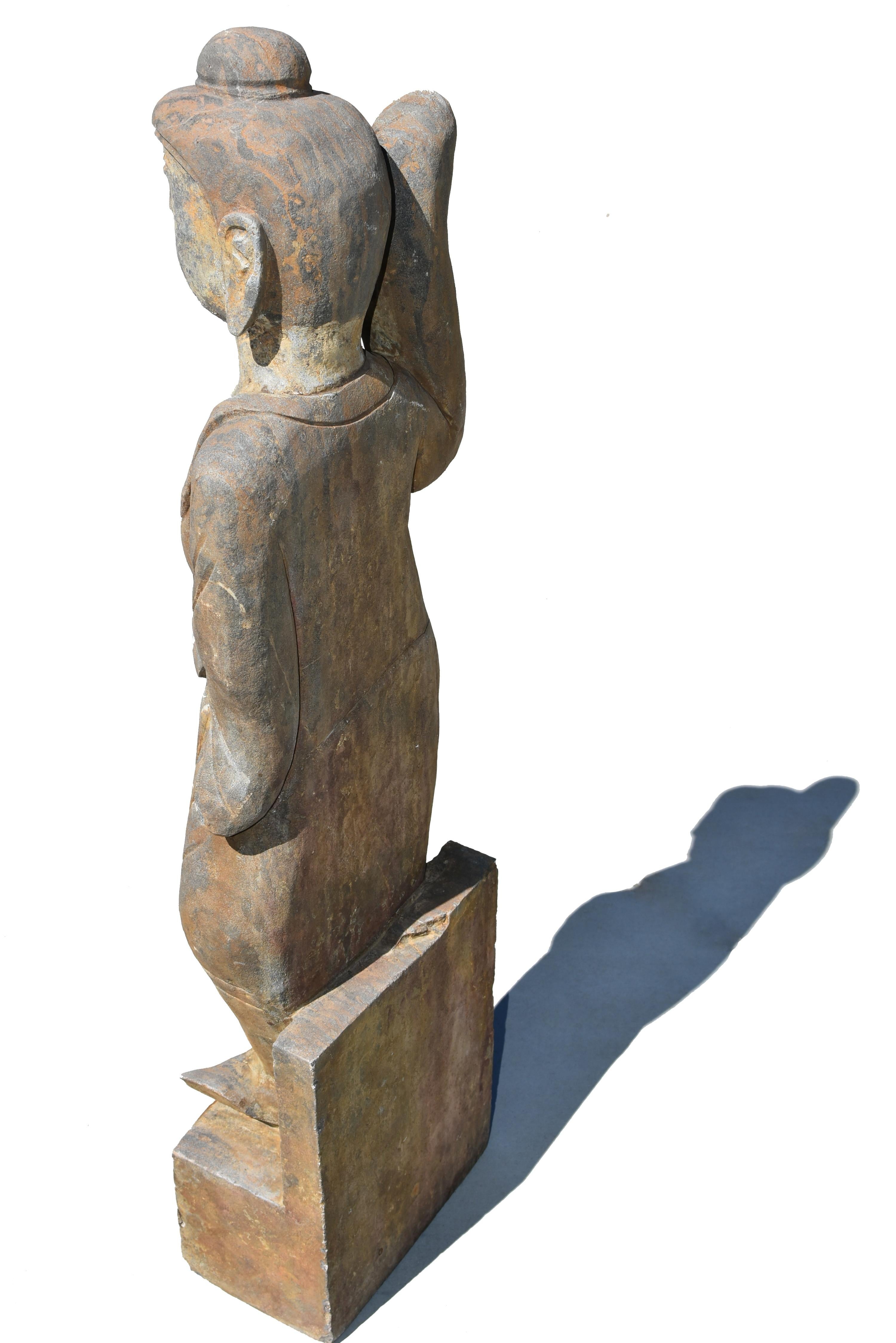 20th Century Silvered Solid Stone Dancer Statue