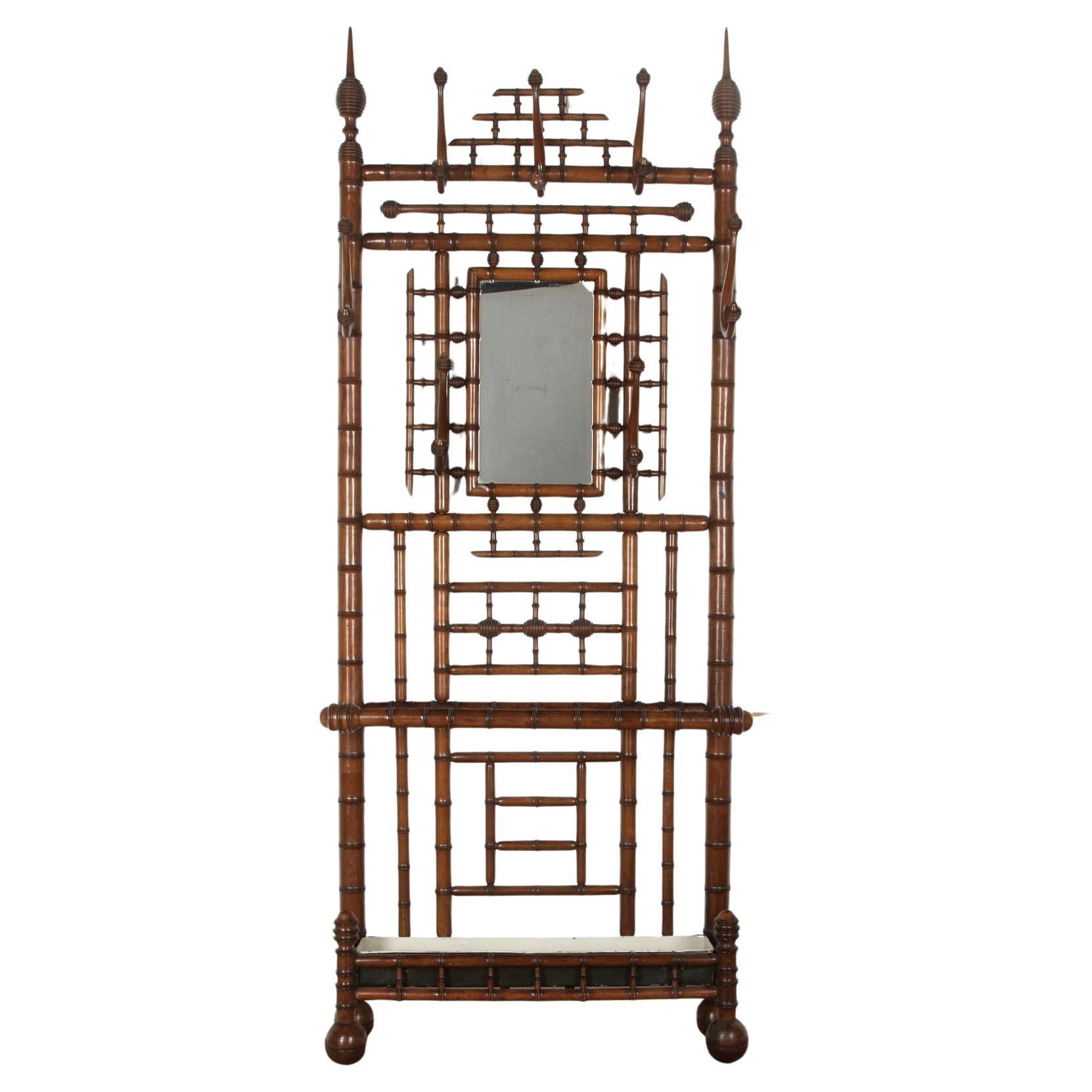 19th Century Simulated Bamboo Mahogany Hall Stand