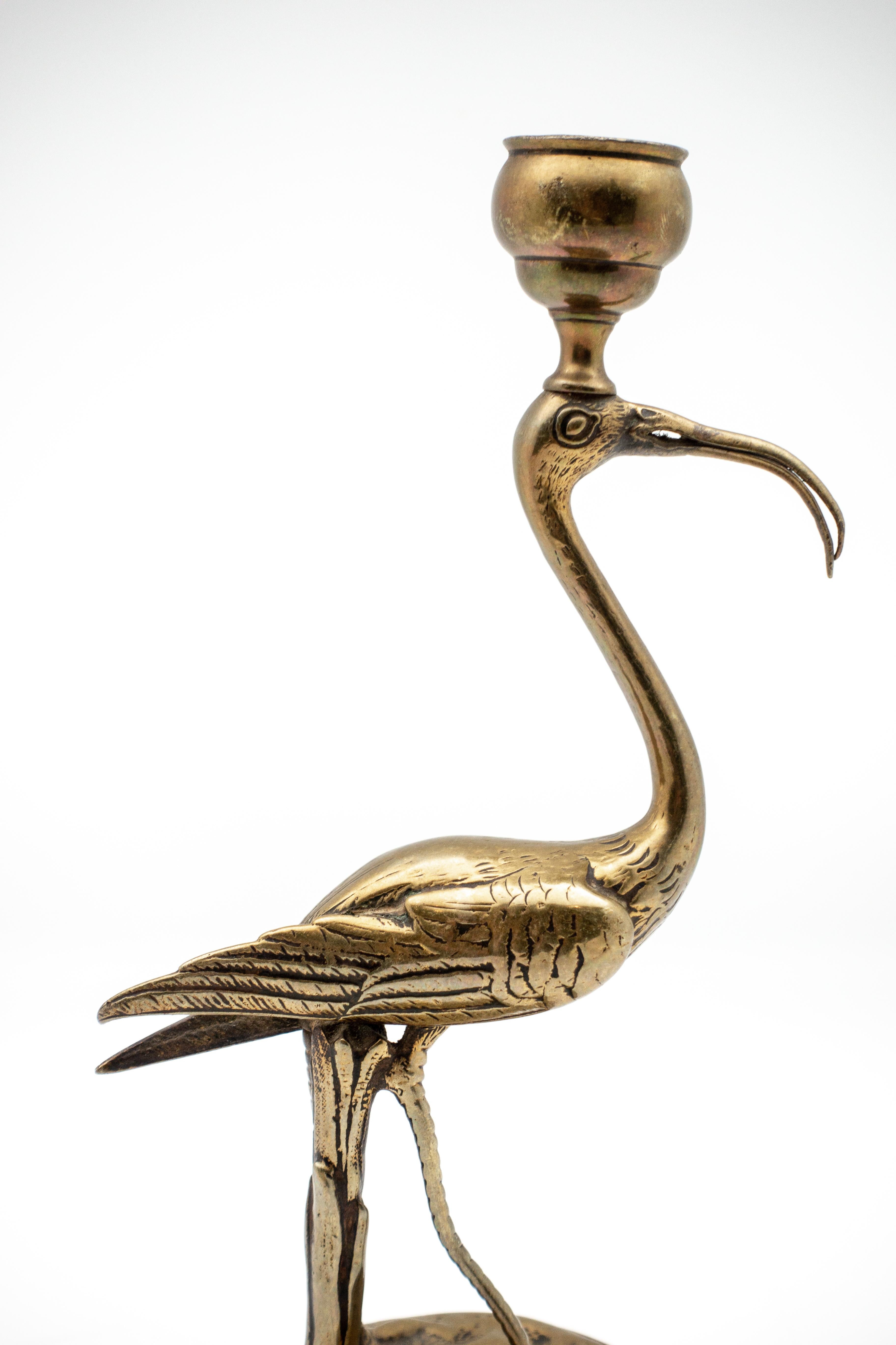 Victorian 19th Century Single Bronze Ibis Candlestick or Candle Holder