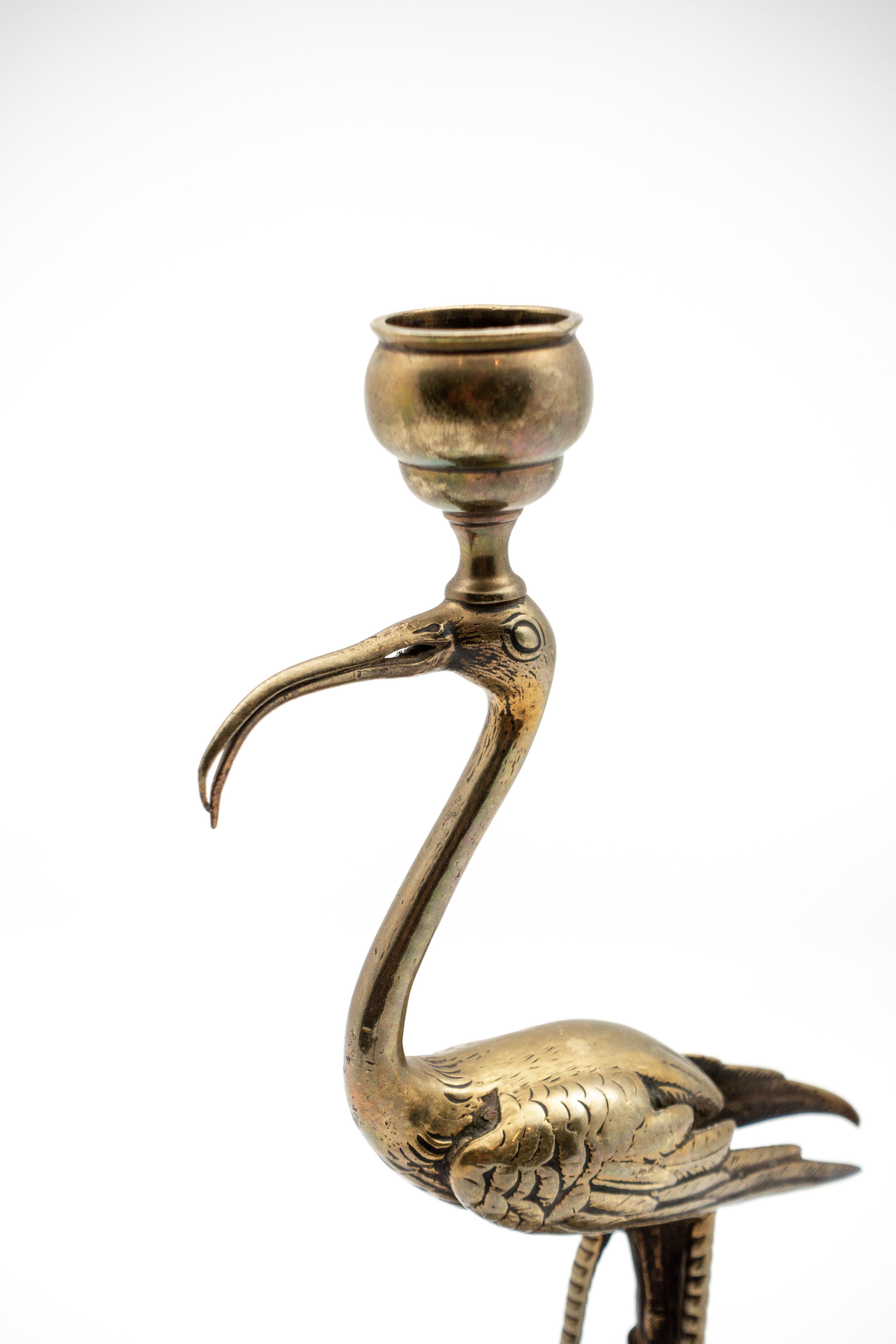 English 19th Century Single Bronze Ibis Candlestick or Candle Holder