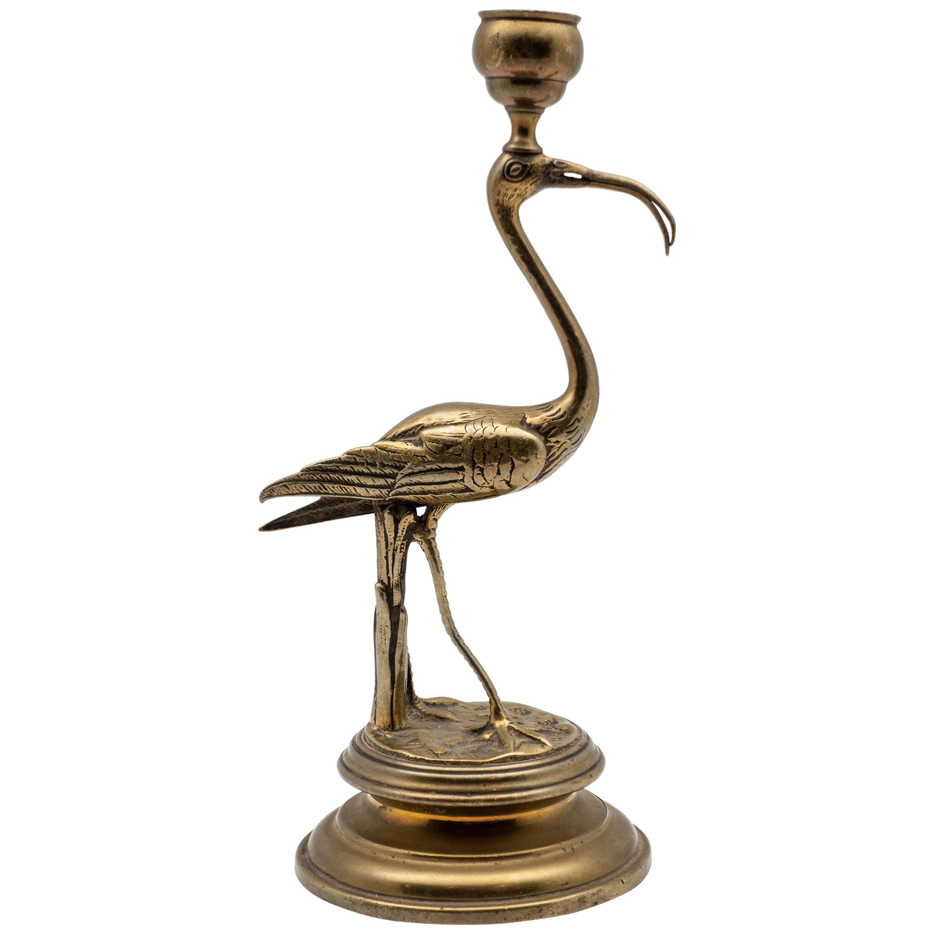 19th Century Single Bronze Ibis Candlestick or Candle Holder