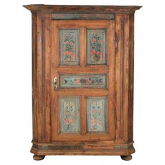 Antique 19th Century Single Door Armoire with Original Floral Painted Decoration
