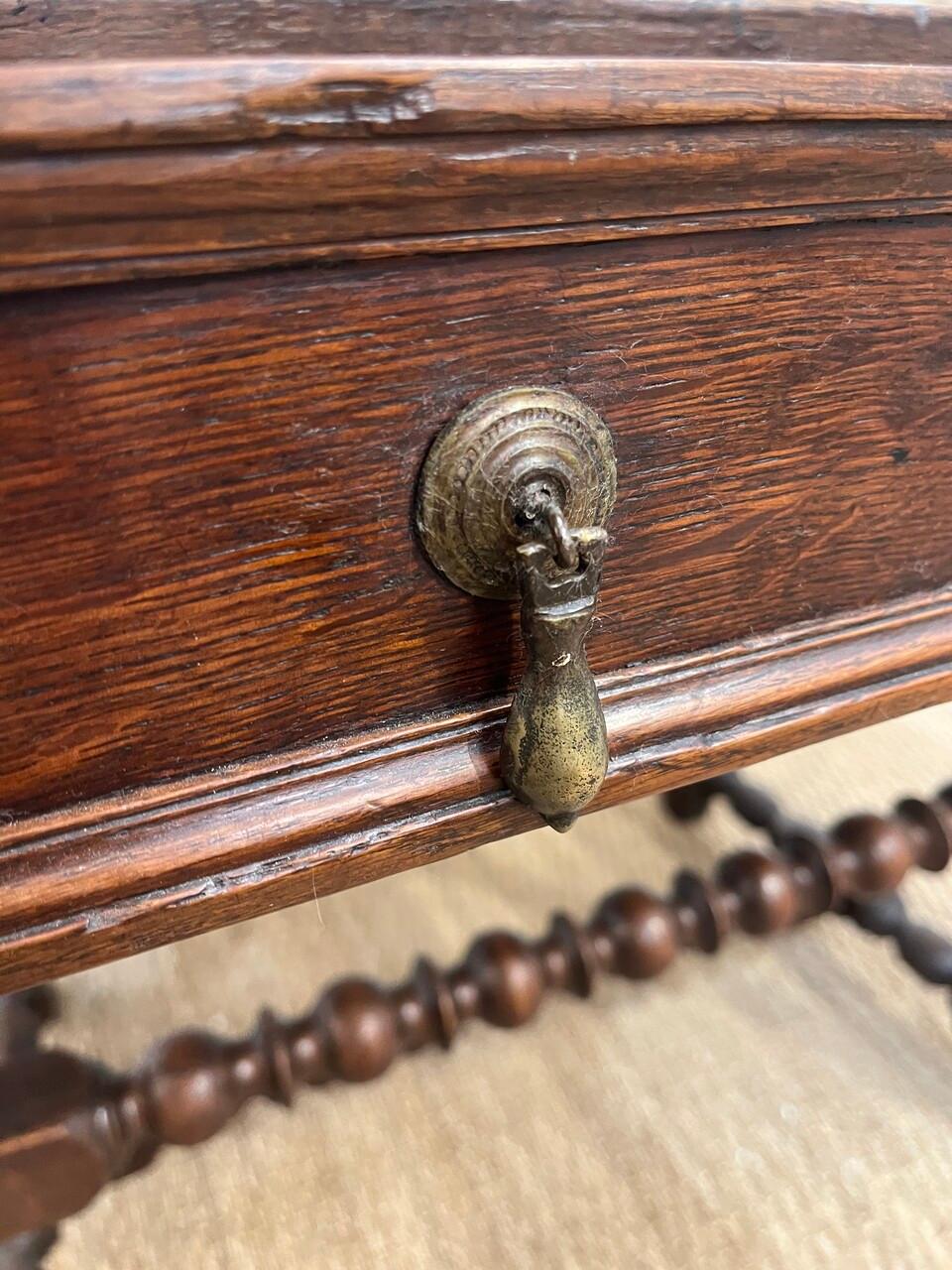 19th Century Single Drawer Bobbin Leg Table In Good Condition In Houston, TX
