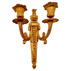 19. Jahrhundert Französisch vergoldete Bronze zwei-Kerze Wandleuchter Louis XVI Stil.