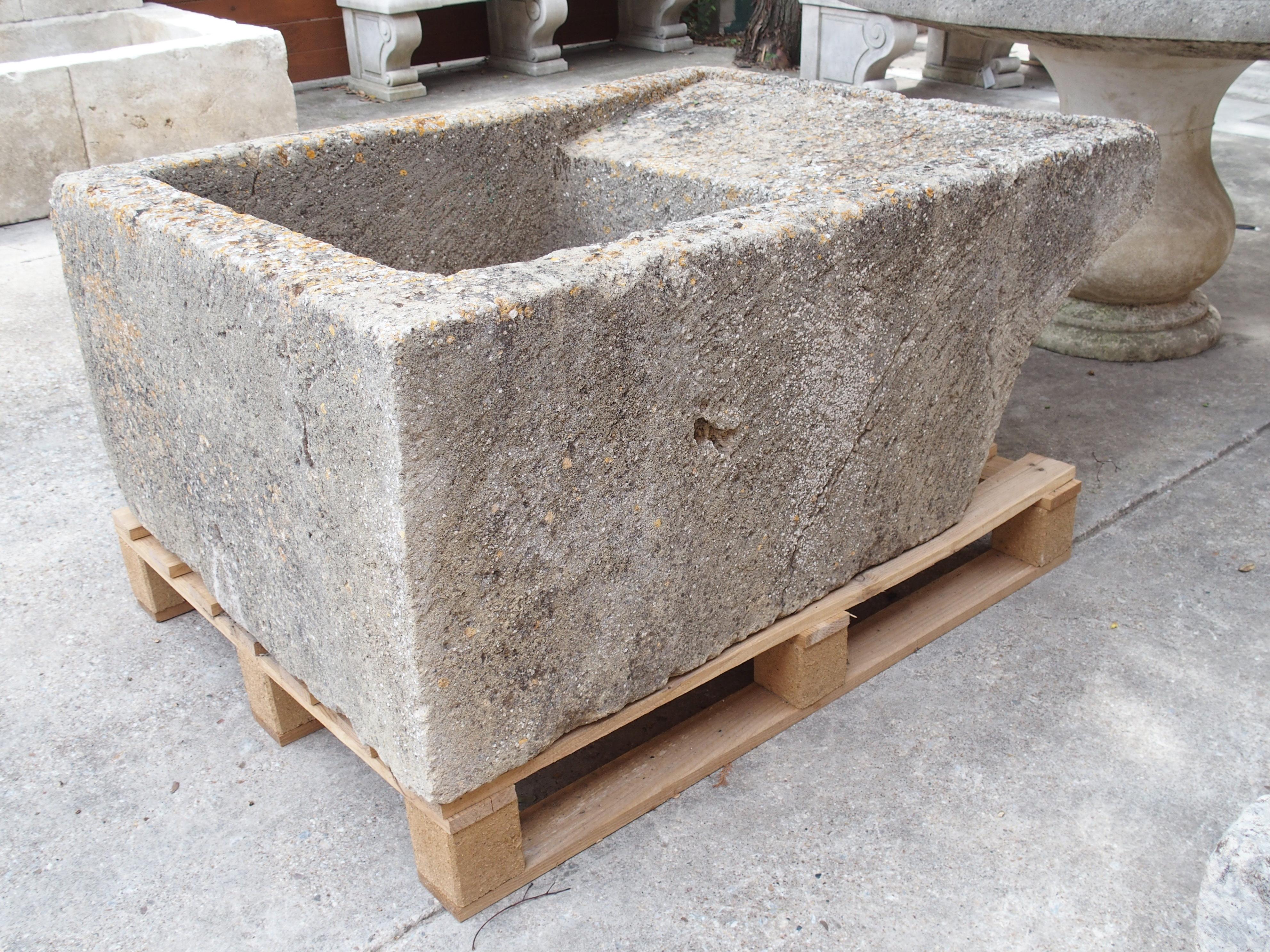 19th Century Single Limestone Block Lavoir Wash Trough from Burgundy, France For Sale 4