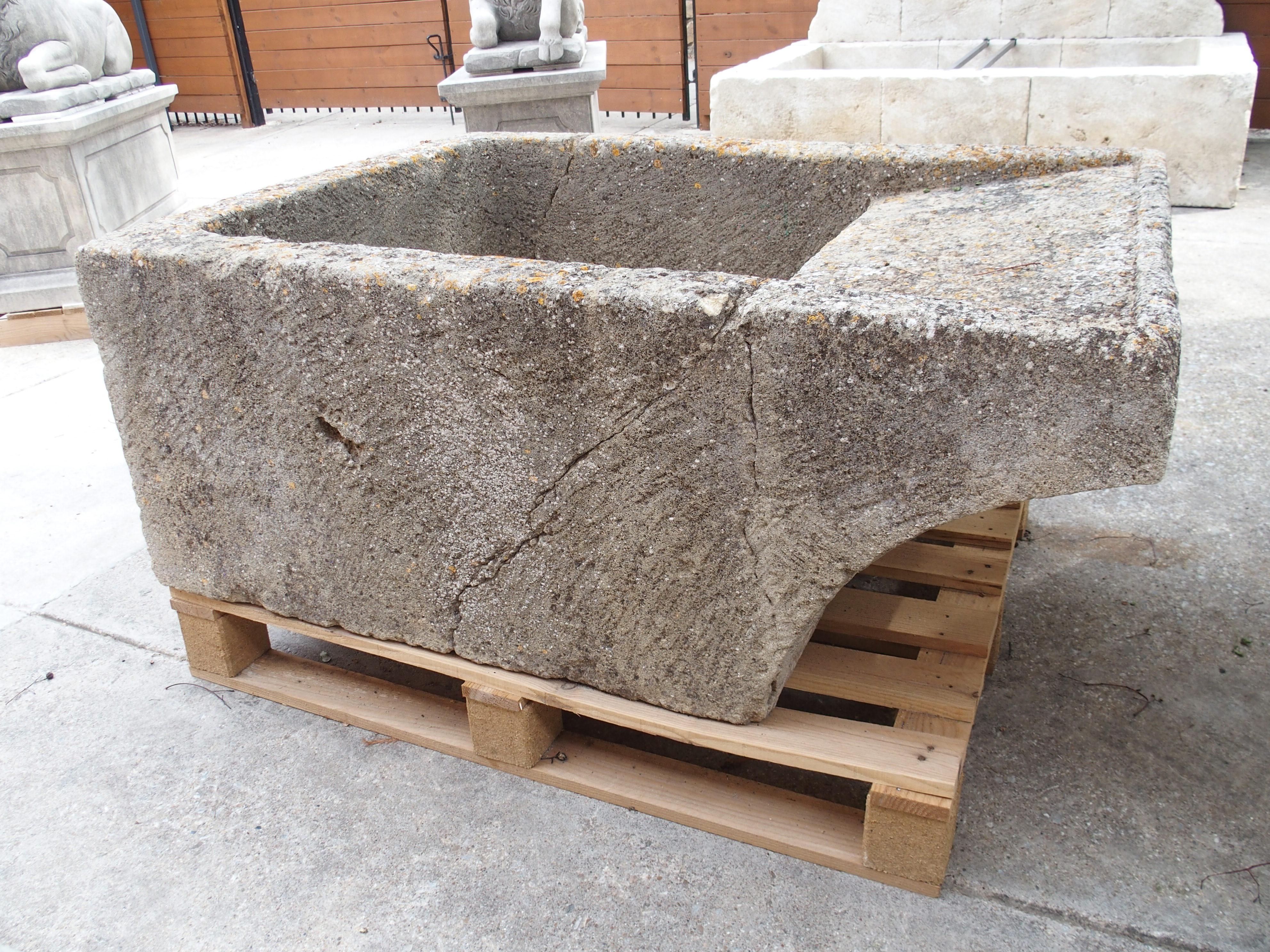 19th Century Single Limestone Block Lavoir Wash Trough from Burgundy, France For Sale 5