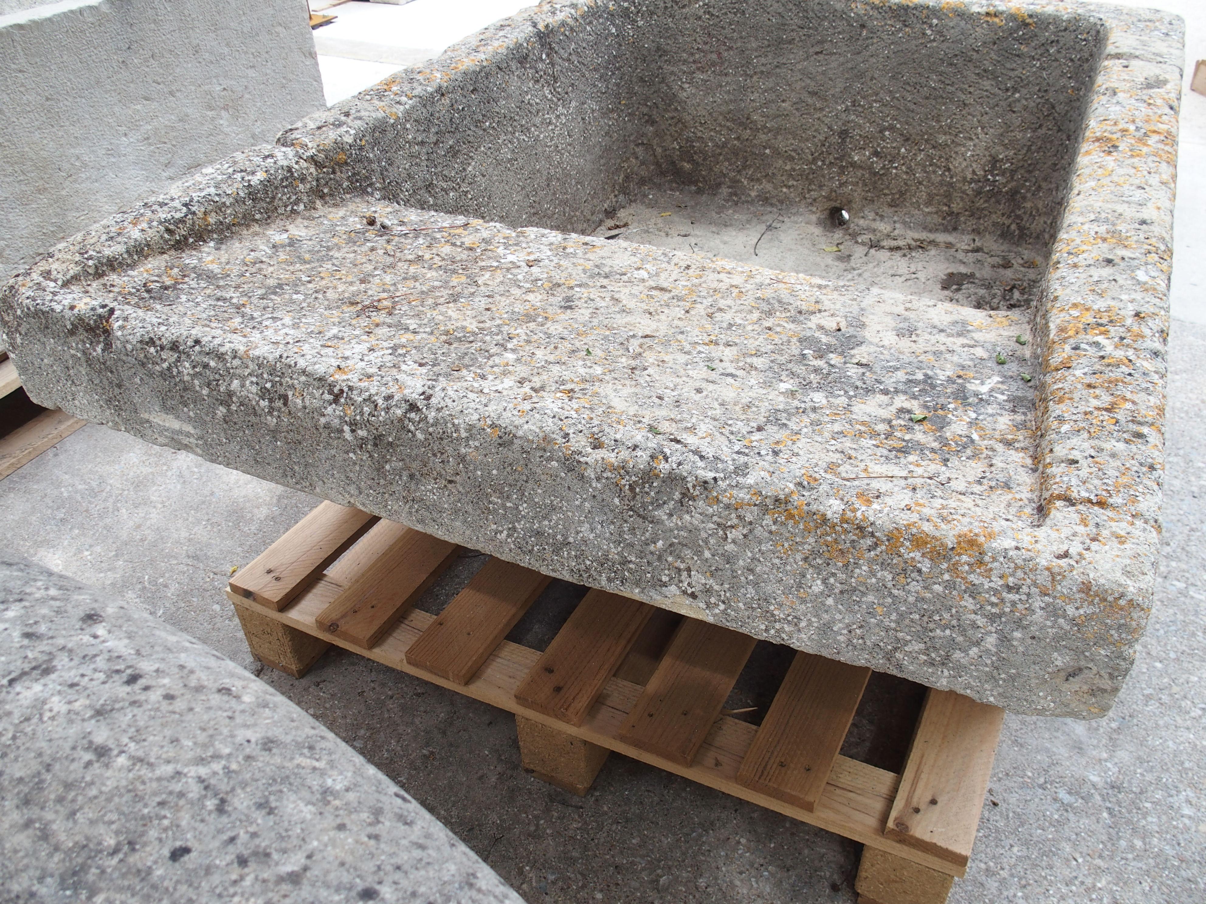 19th Century Single Limestone Block Lavoir Wash Trough from Burgundy, France For Sale 7