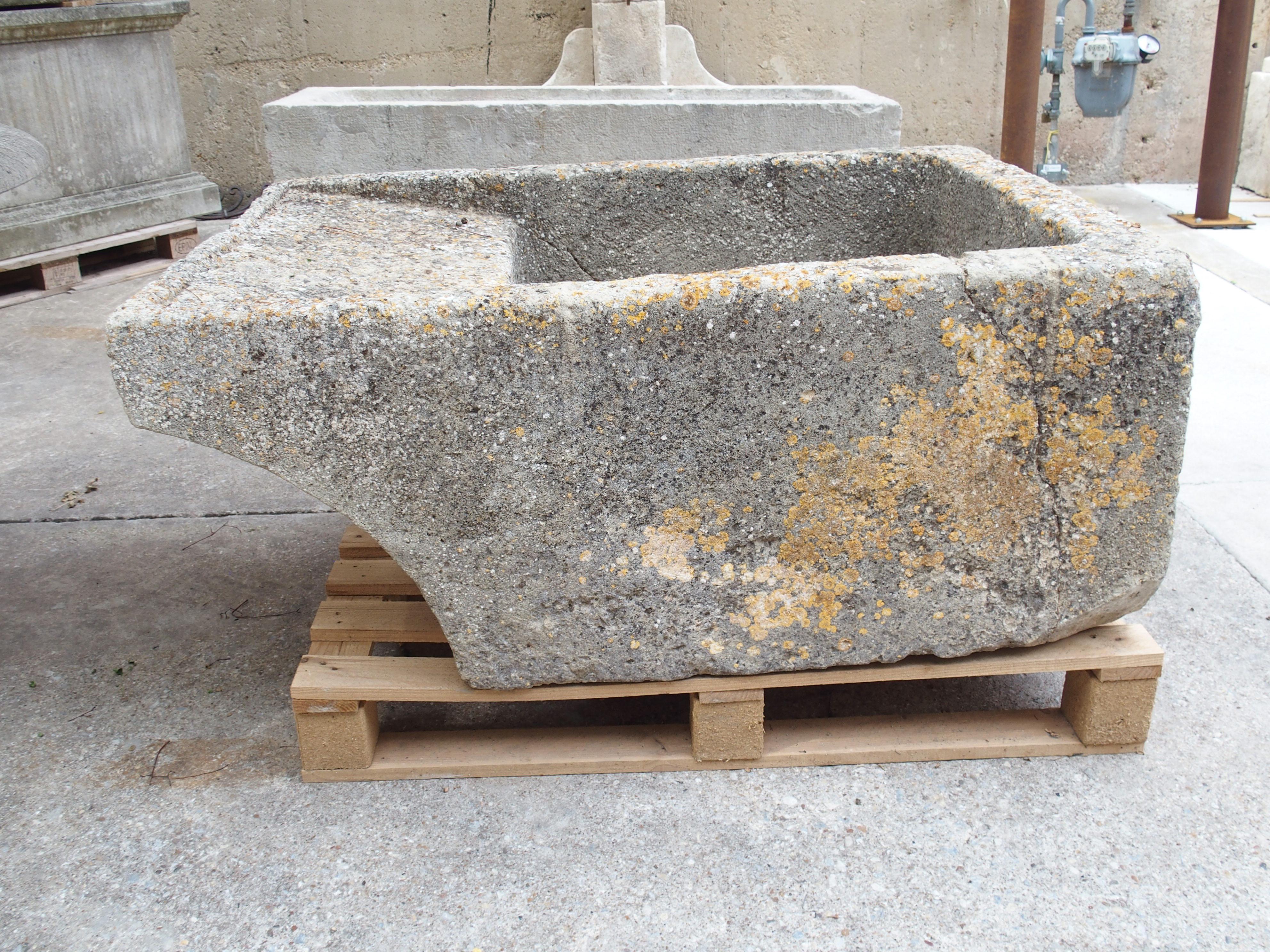 Hand-Carved 19th Century Single Limestone Block Lavoir Wash Trough from Burgundy, France For Sale