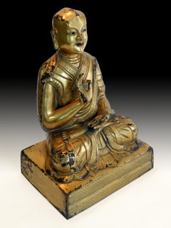 19th Century Sino Tibetan Gilt Bronze Lama Rinpoche Antique Buddha Statue 銅鎏金喇嘛像