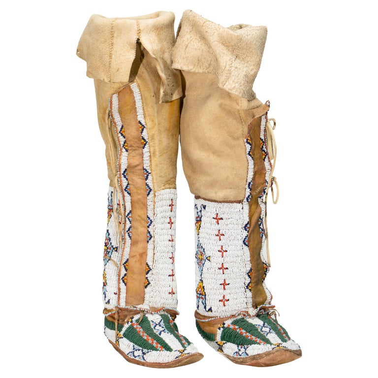 19th Century, Sioux Beaded High-Top Moccasins For Sale at 1stDibs