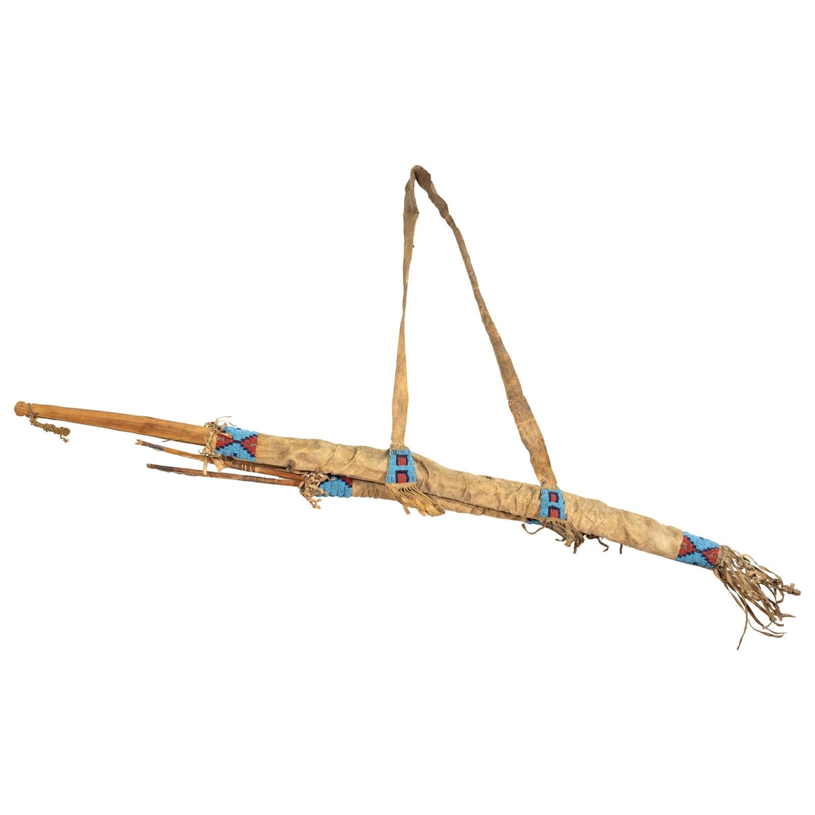 19th Century Sioux Bow, Arrows and Beaded Quiver Case