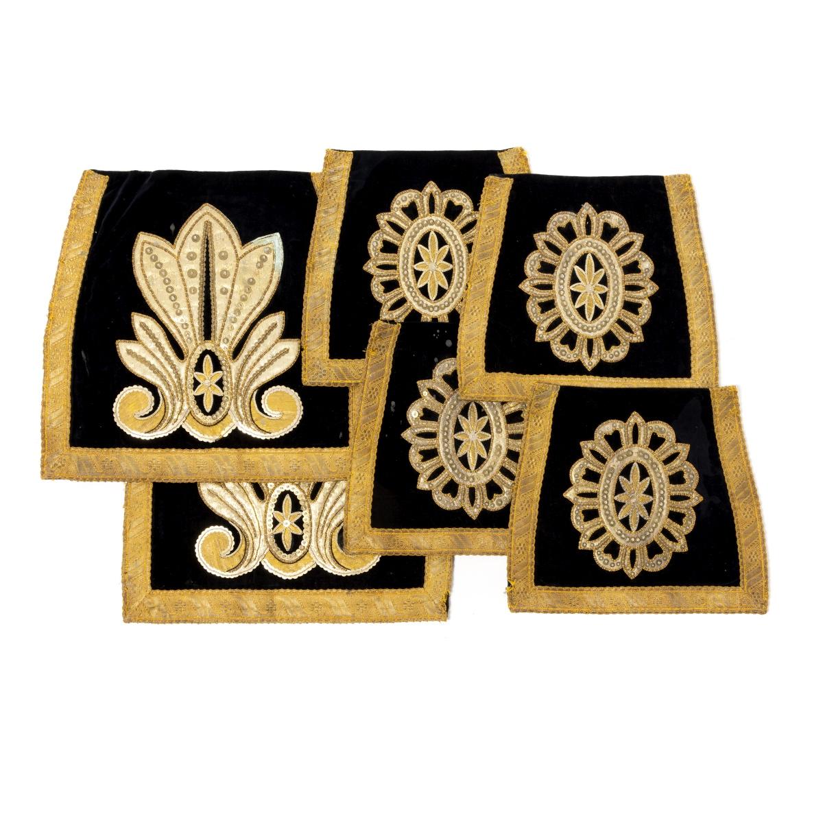 This lot consists of six Portuguese altar cloths from the 19th century, representing the rich tradition of ecclesiastical textile craftsmanship. Each cloth is made of velvet, a fabric highly valued for its softness, durability, and association with