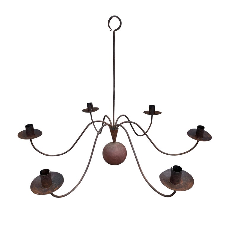 American 19th Century Six Arm Iron Chandelier For Sale