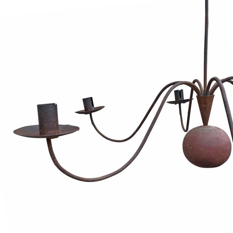 19th Century Six Arm Iron Chandelier In Good Condition For Sale In Chicago, IL