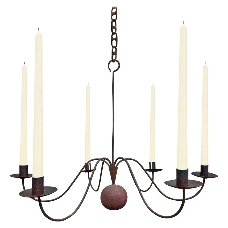 19th Century Six Arm Iron Chandelier For Sale