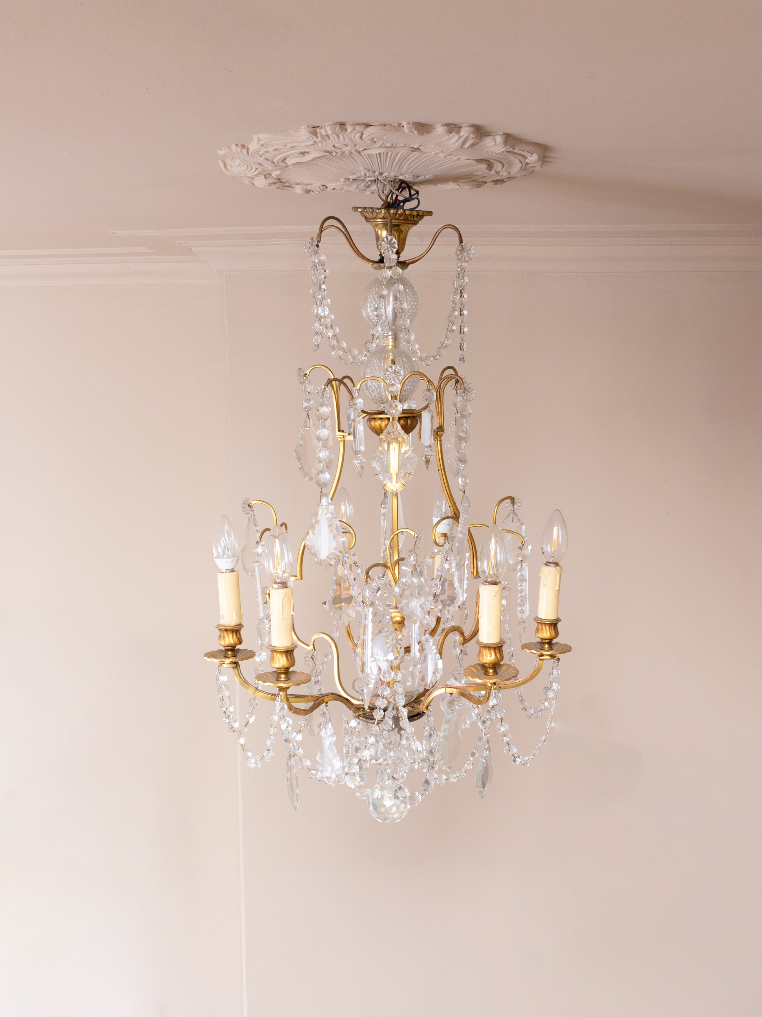 19th Century Six Candle Holder Crystal chandelier Louis XV For Sale