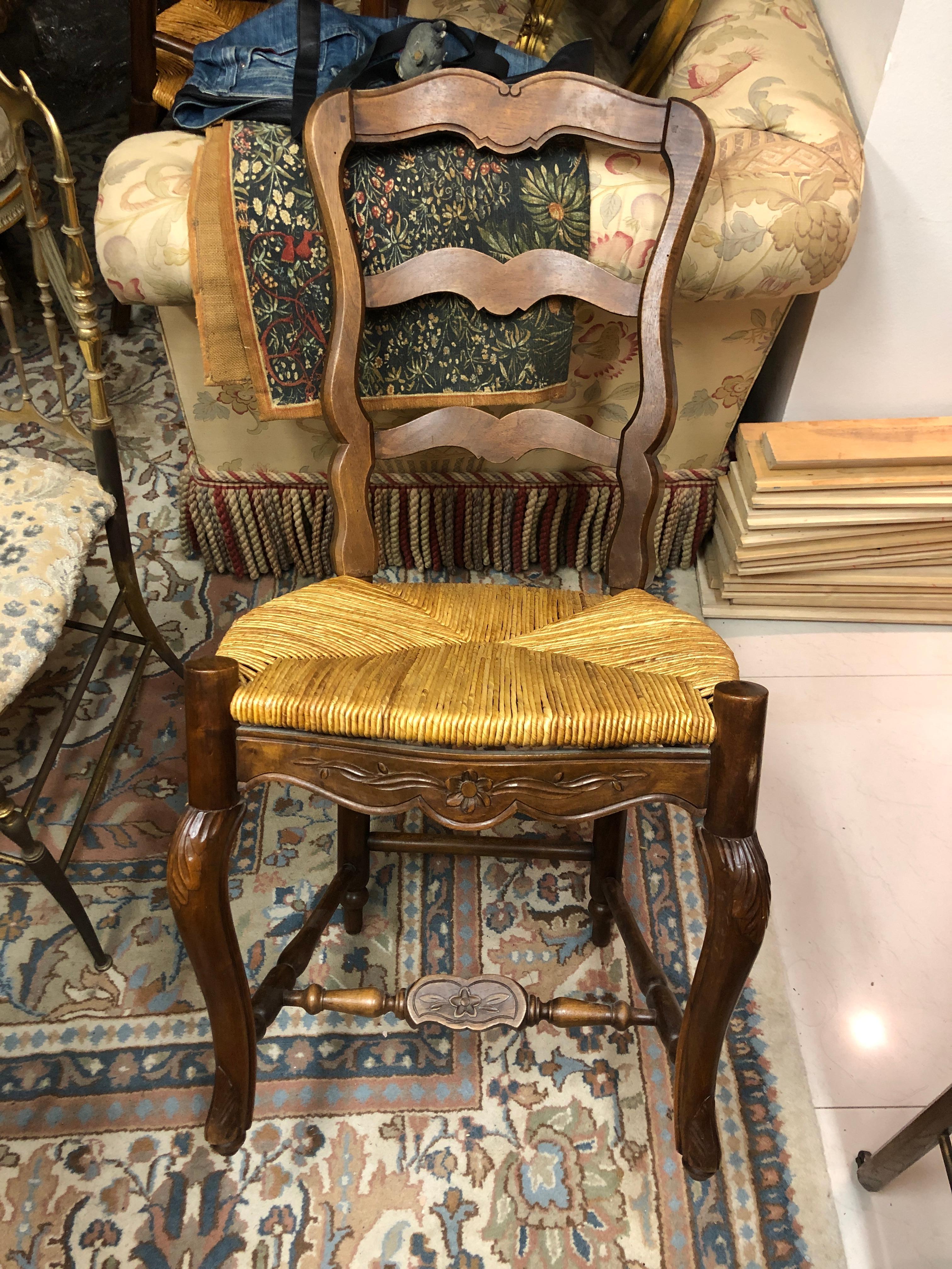 French Provincial 19th Century Six French Hand Carved Dining Chairs in Provincial Style For Sale