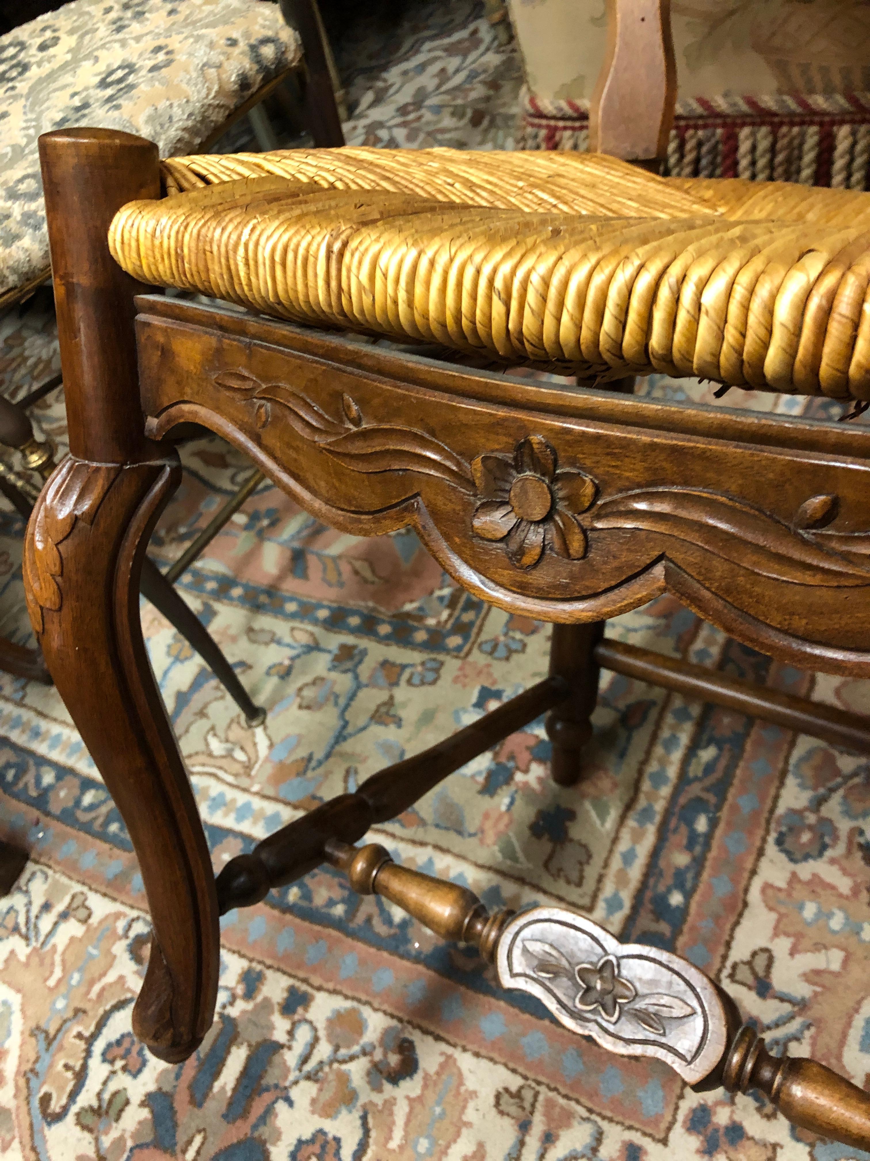 Hand-Carved 19th Century Six French Hand Carved Dining Chairs in Provincial Style For Sale