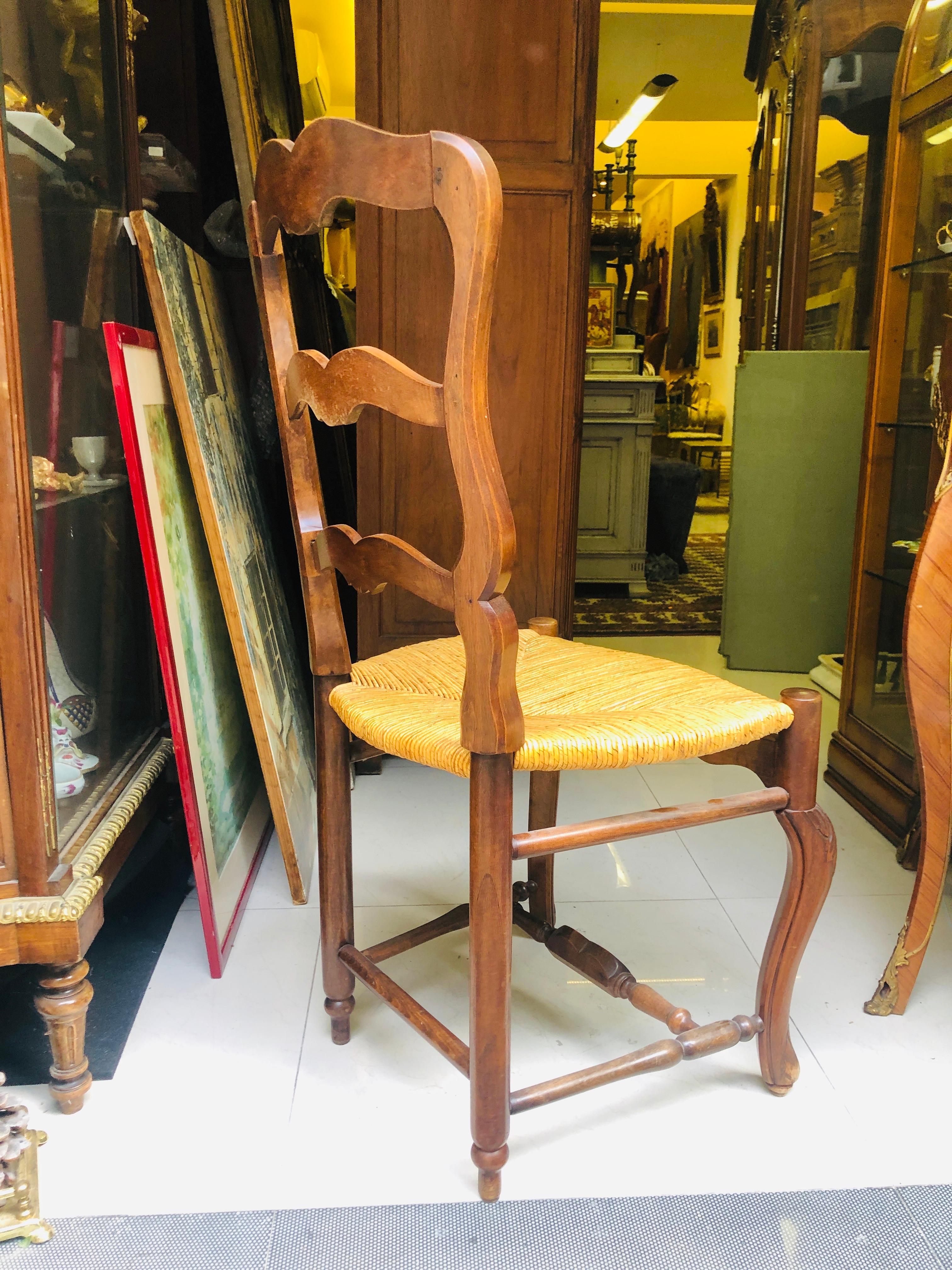 Rush 19th Century Six French Hand Carved Dining Chairs in Provincial Style For Sale