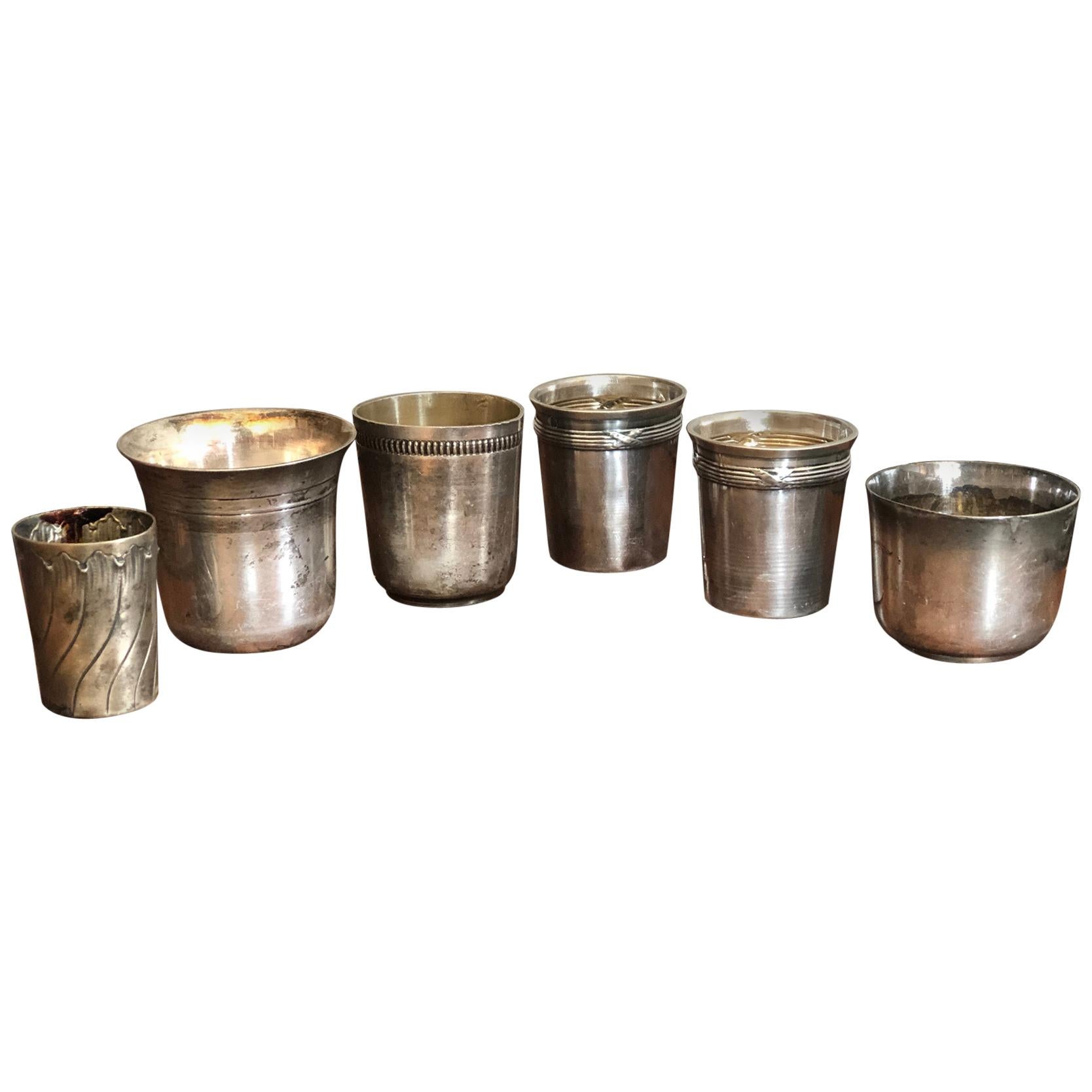 19th Century Six French Small Round Silver Cups