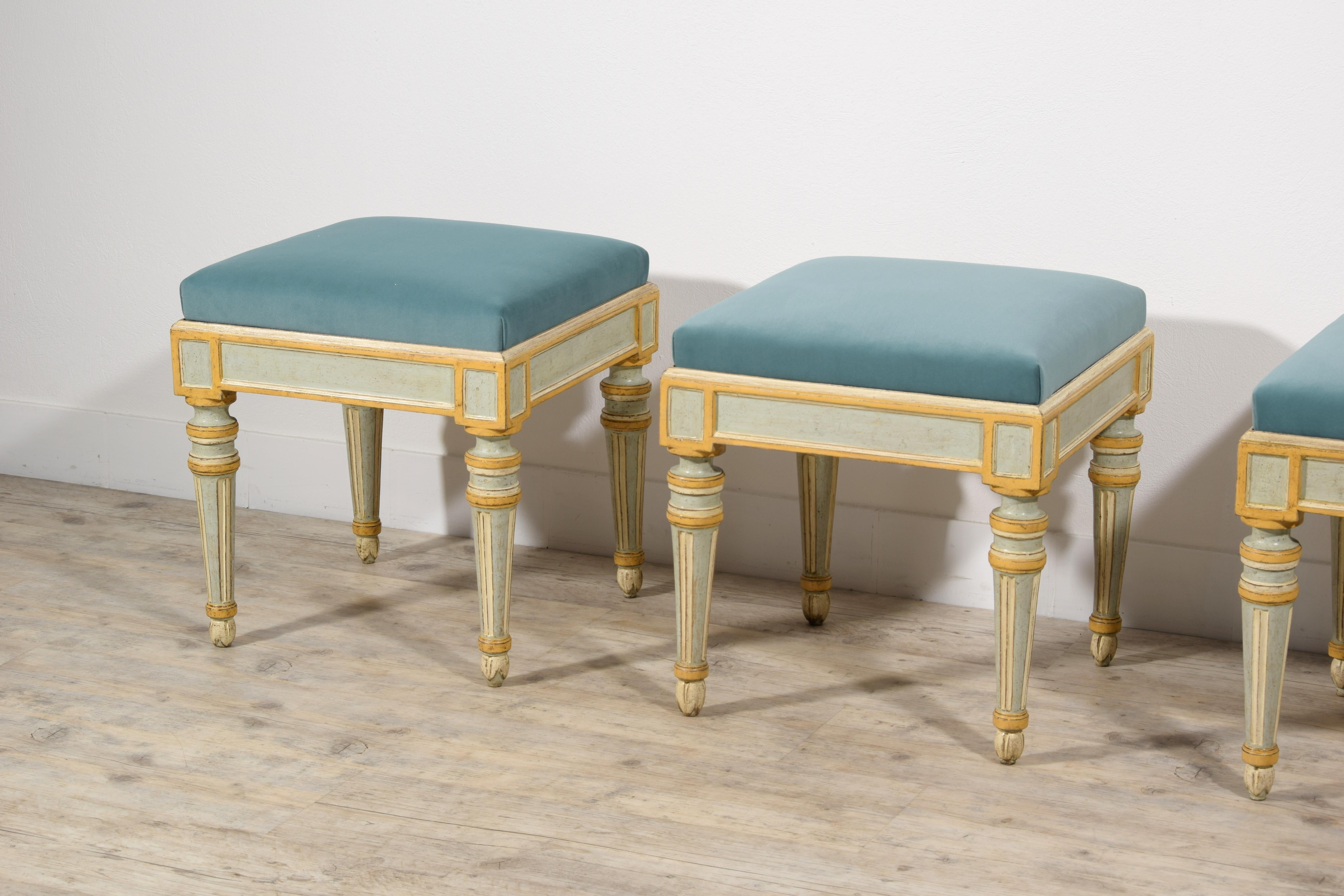 19th Century, Six Italian Neoclassical Lacquered Wood Benches  For Sale 12