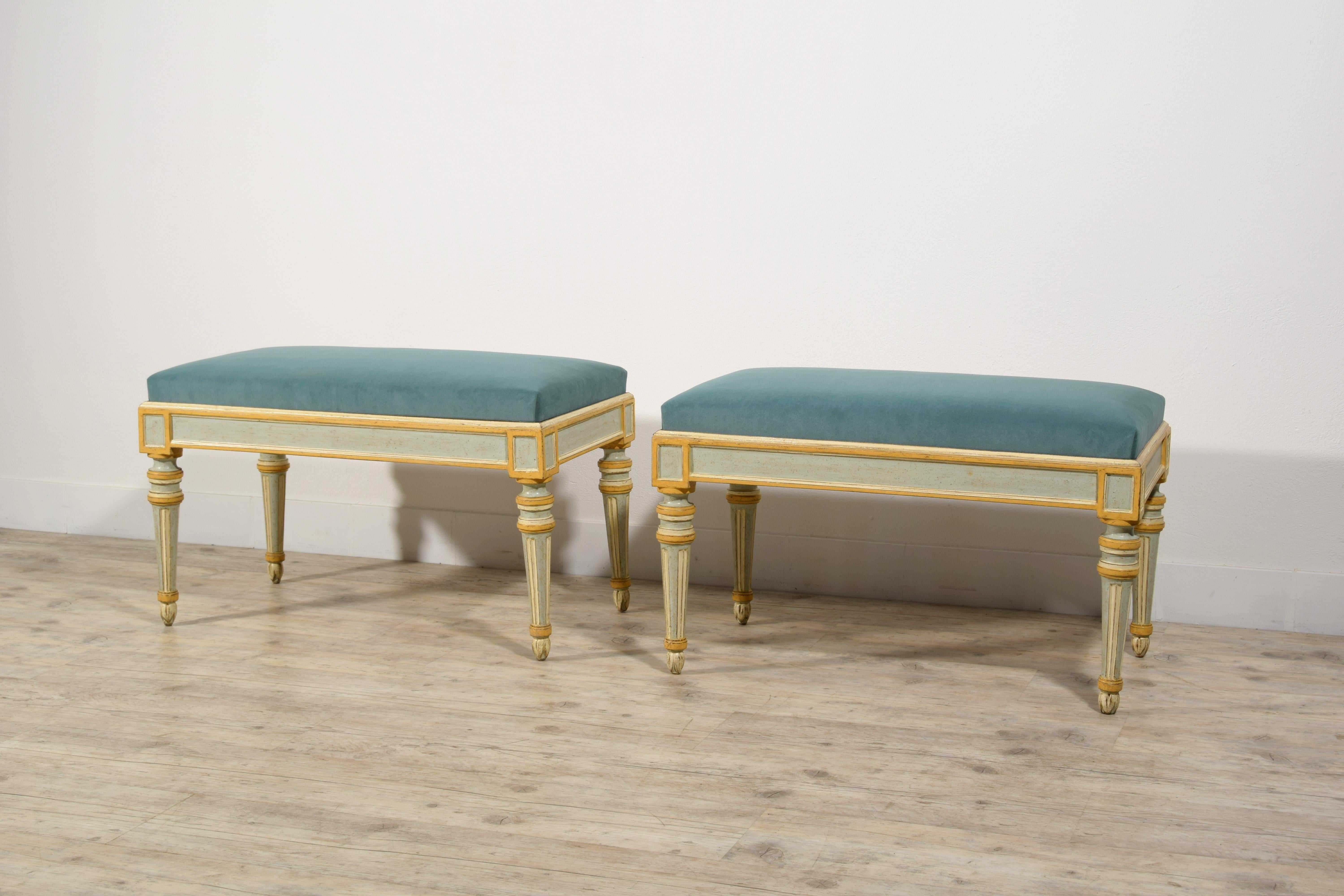 19th Century, Six Italian Neoclassical Lacquered Wood Benches  For Sale 14