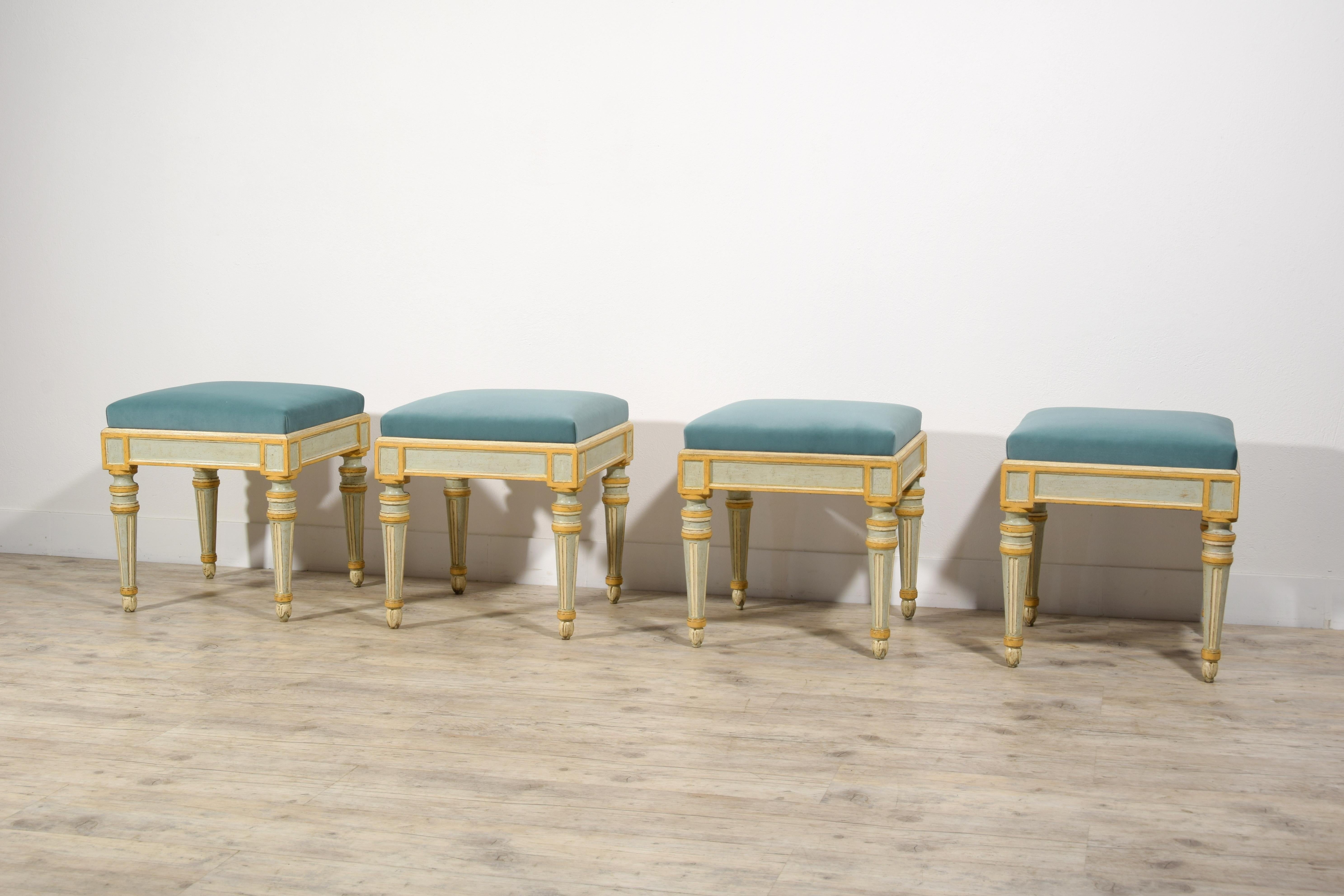 18th Century 19th Century, Six Italian Neoclassical Lacquered Wood Benches For Sale
