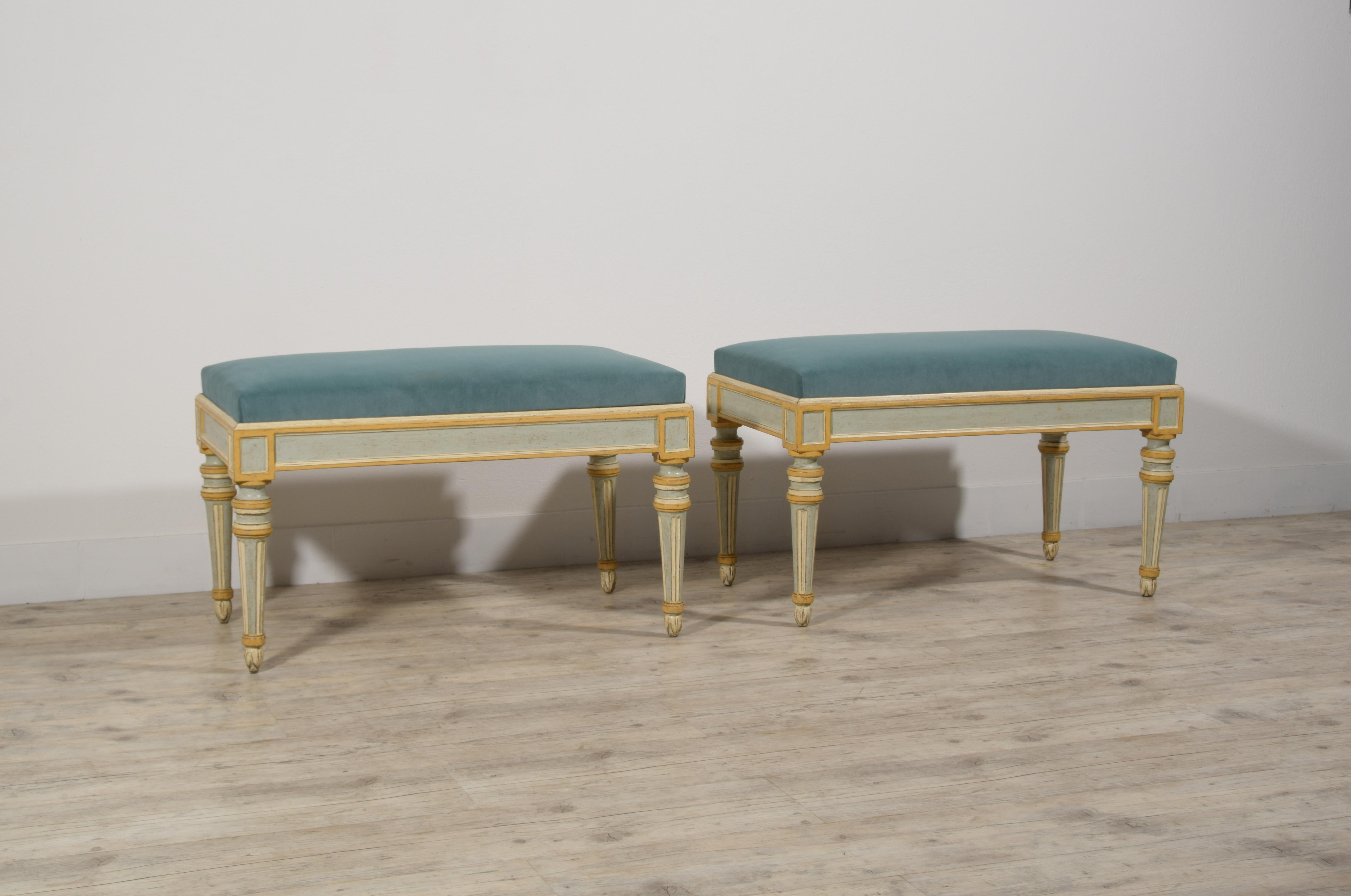 19th Century, Six Italian Neoclassical Lacquered Wood Benches  For Sale 5