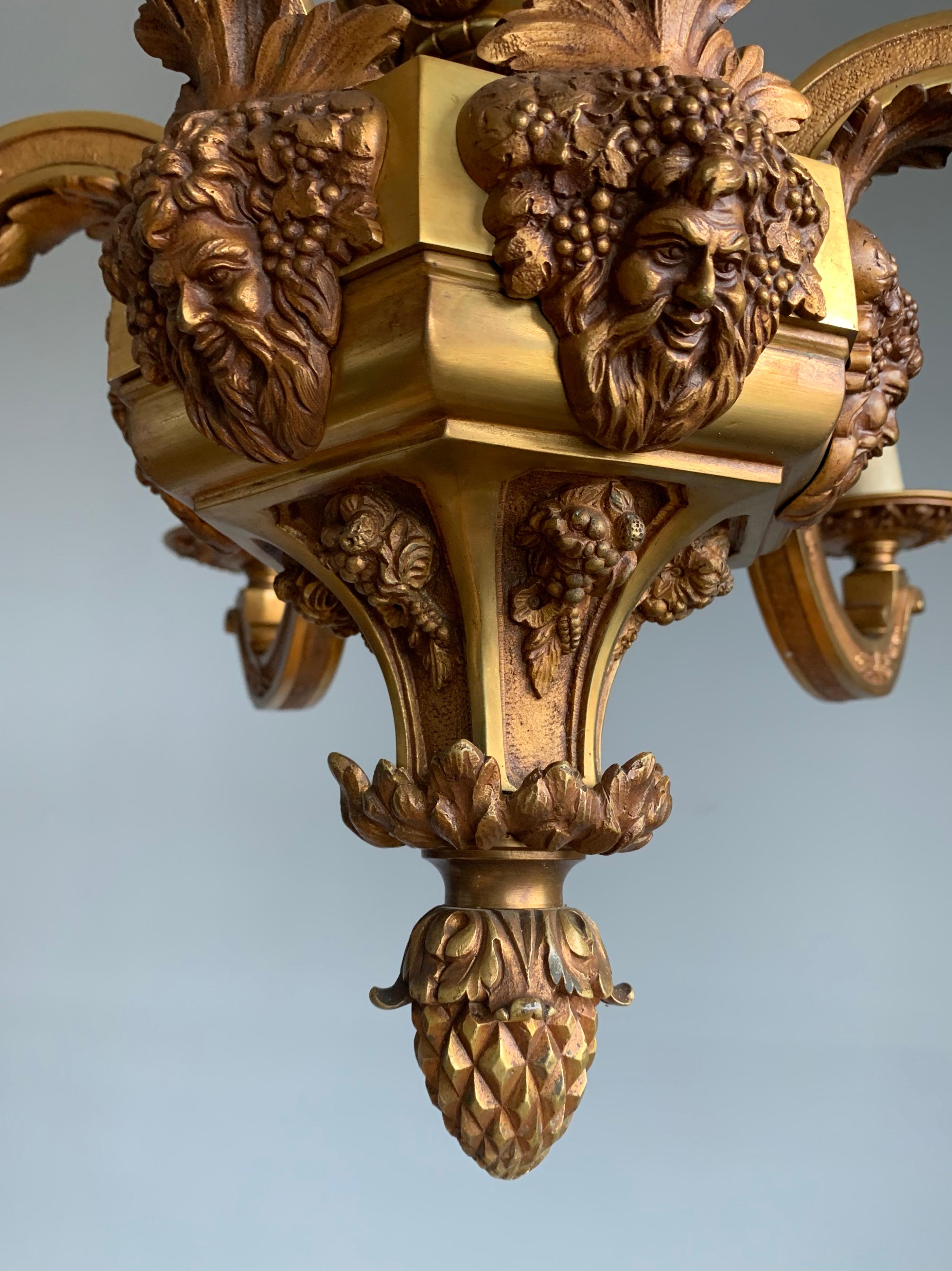 Antique Mazarin Six Light Gilt Bronze Chandelier with Bacchus God of Wine Masks For Sale 3