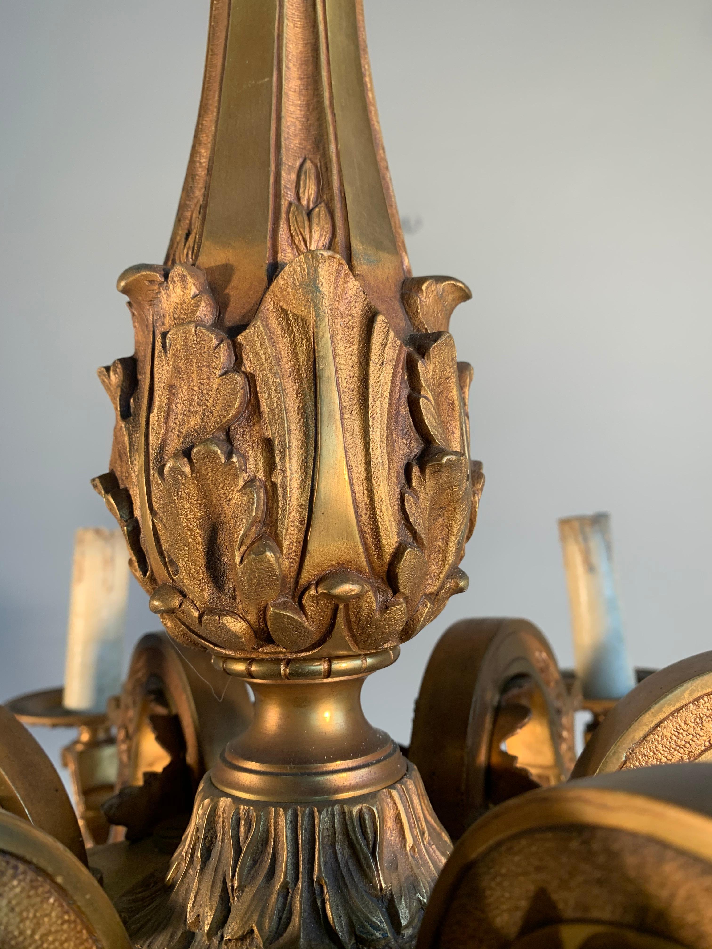 Antique Mazarin Six Light Gilt Bronze Chandelier with Bacchus God of Wine Masks For Sale 8