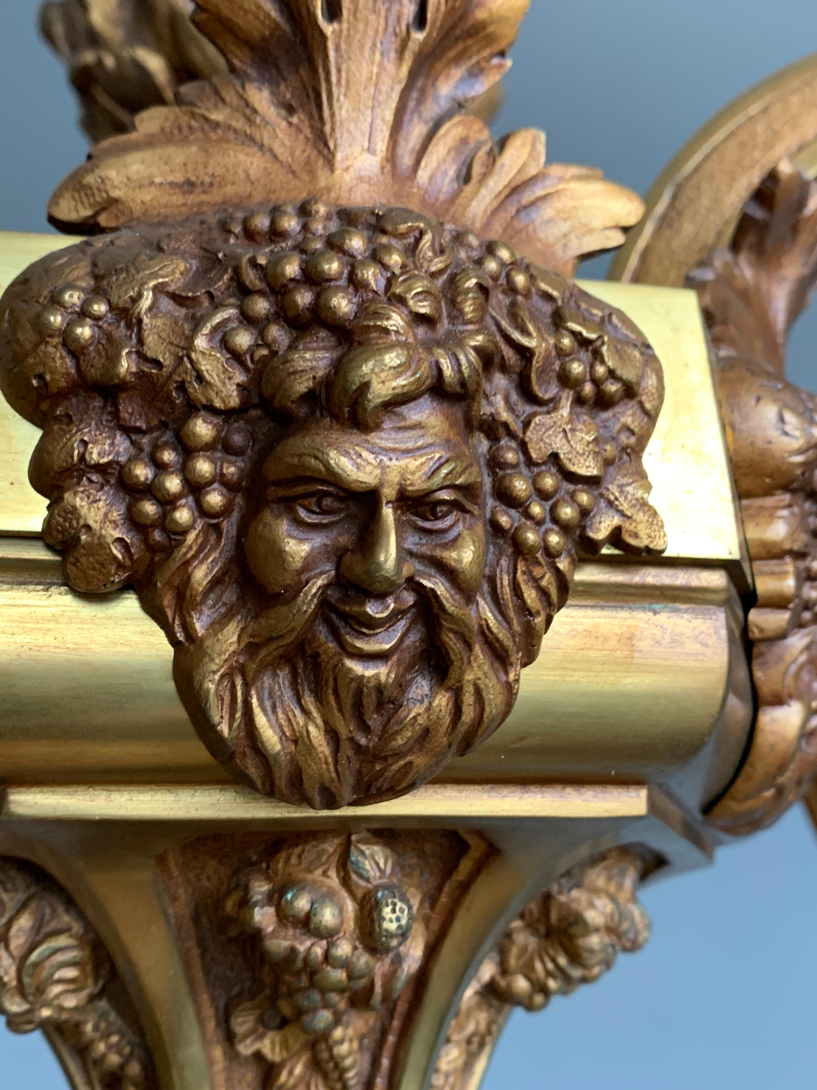 Antique Mazarin Six Light Gilt Bronze Chandelier with Bacchus God of Wine Masks For Sale 9